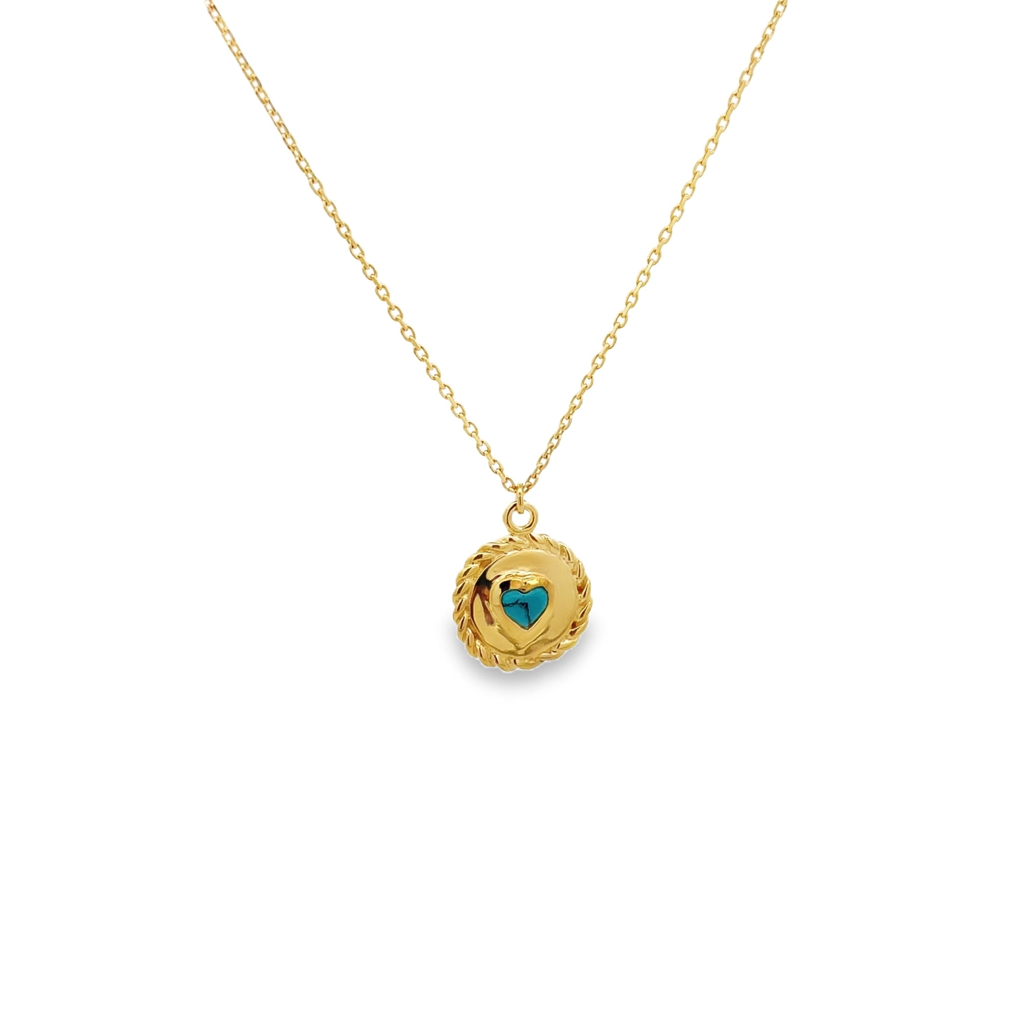 925YG COIN HEART TURQUOISE SYNTHETIC NECKLACE - C'SANTOS
