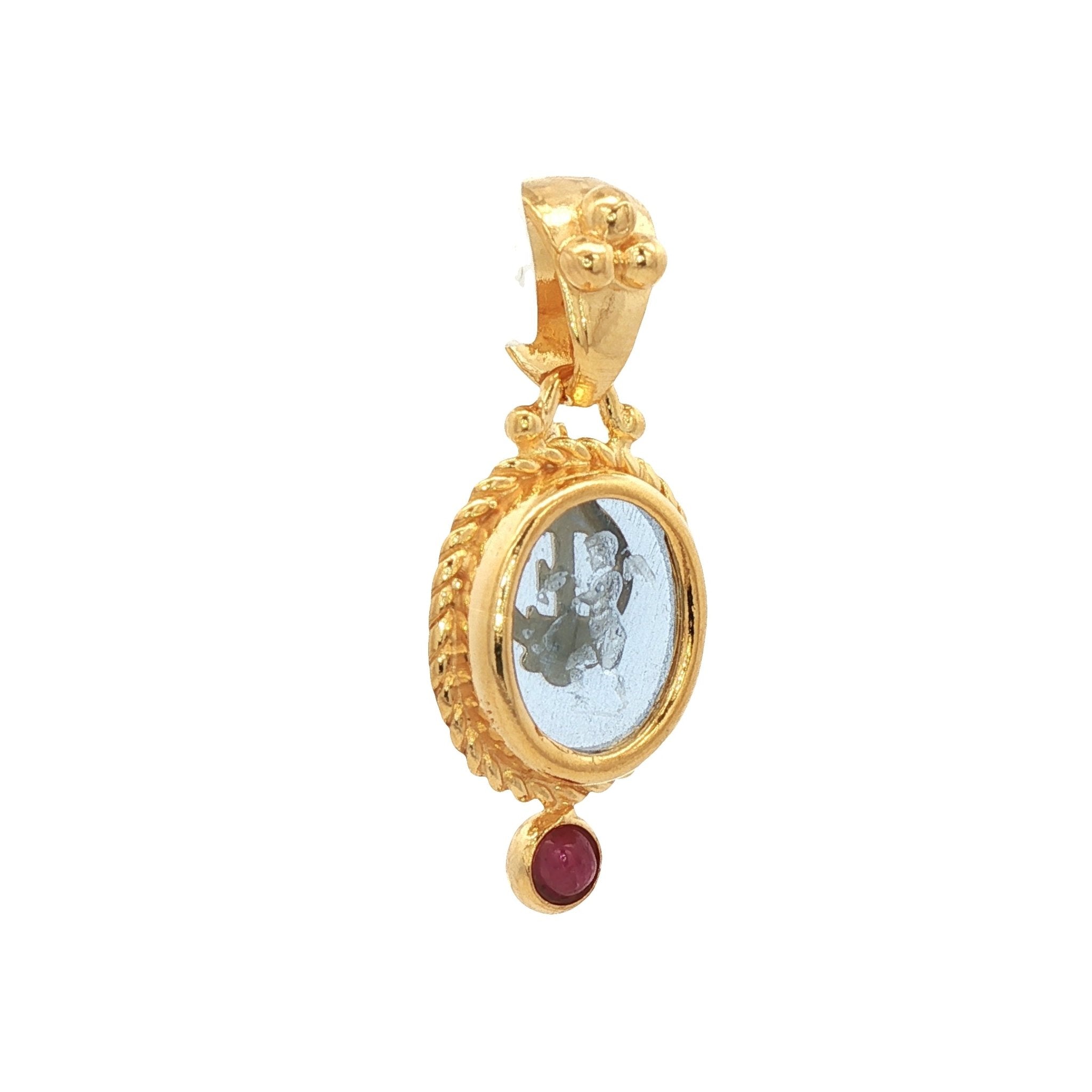 925YG CUPID SKY BLUE AND RUBY PENDANT - C'SANTOS