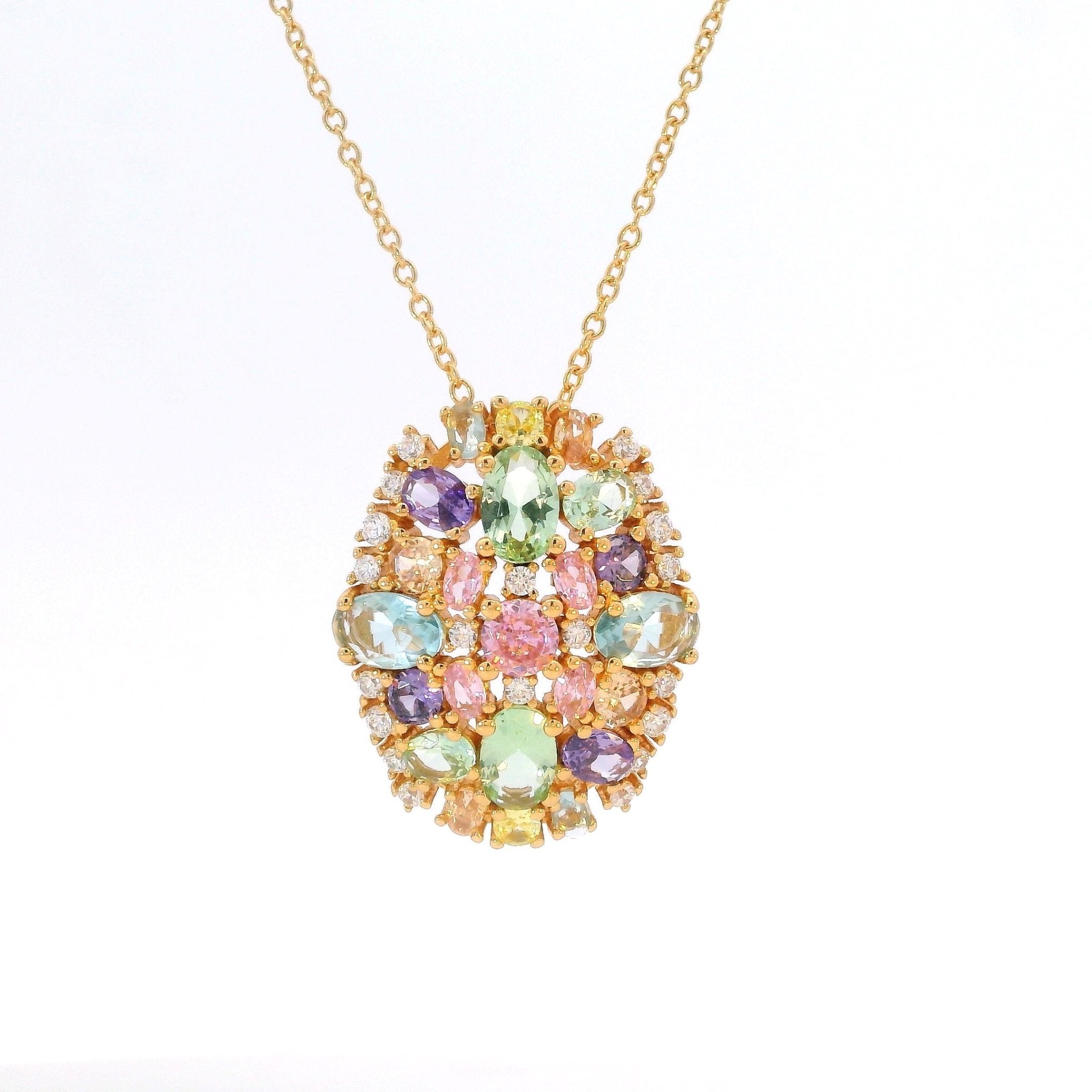 925YG DOME CLUSTER MULTICOLOR CZ NECKLACE - C'SANTOS