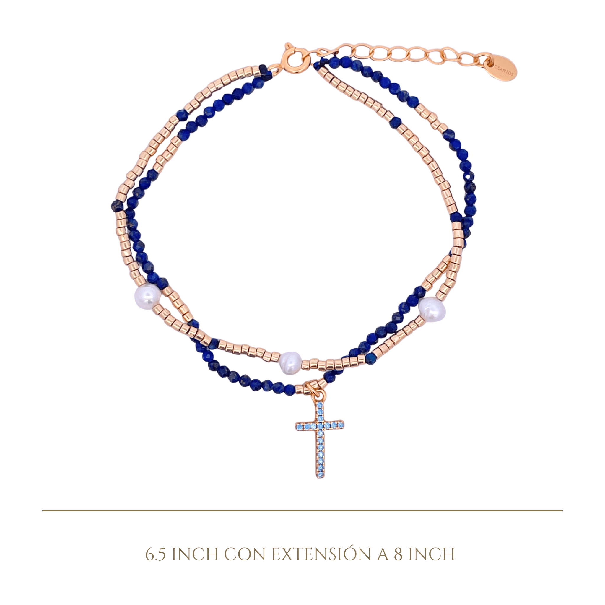 925YG DOUBLE LINE AND CROSS BRACELET LAPIS - C'SANTOS