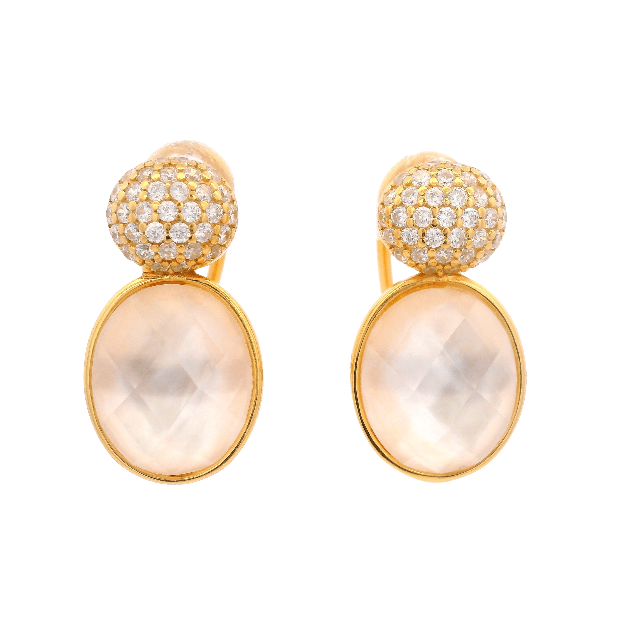 925YG DOUBLE ROUND EARRINGS QUARTZ & CZ - C'SANTOS