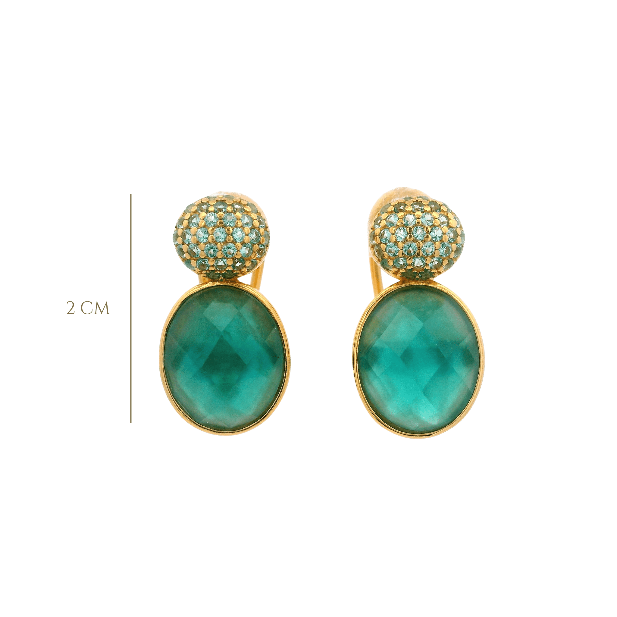 925YG DOUBLE ROUND EARRINGS QUARTZ TURQUESA & CZ - C'SANTOS
