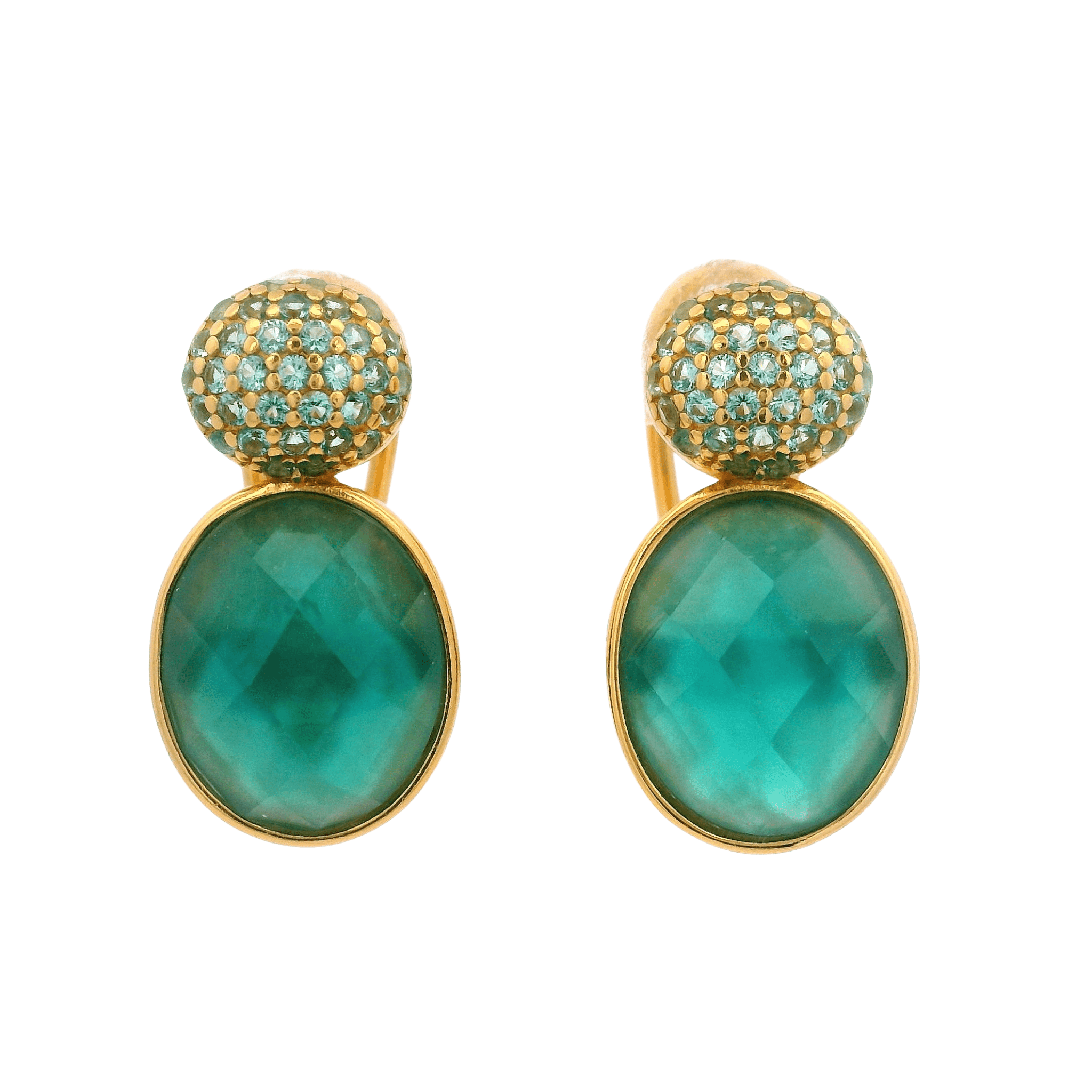 925YG DOUBLE ROUND EARRINGS QUARTZ TURQUESA & CZ - C'SANTOS