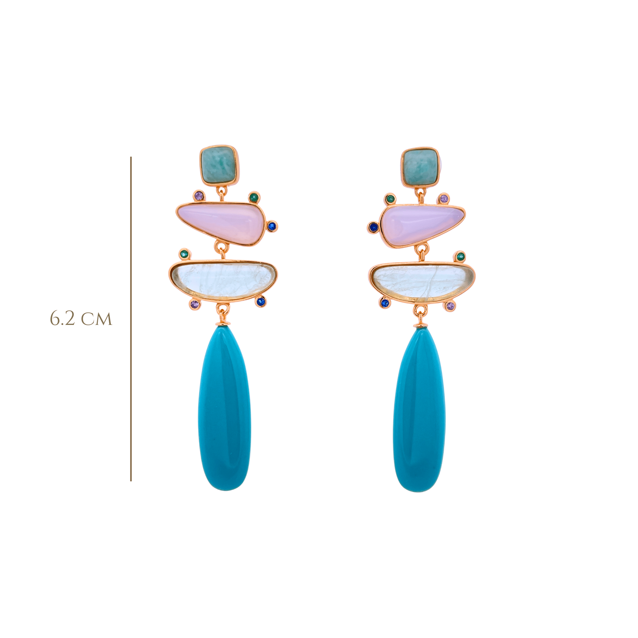 925YG DROP FOUR SHAPE EARRINGS TURQUESA & CZ - C'SANTOS