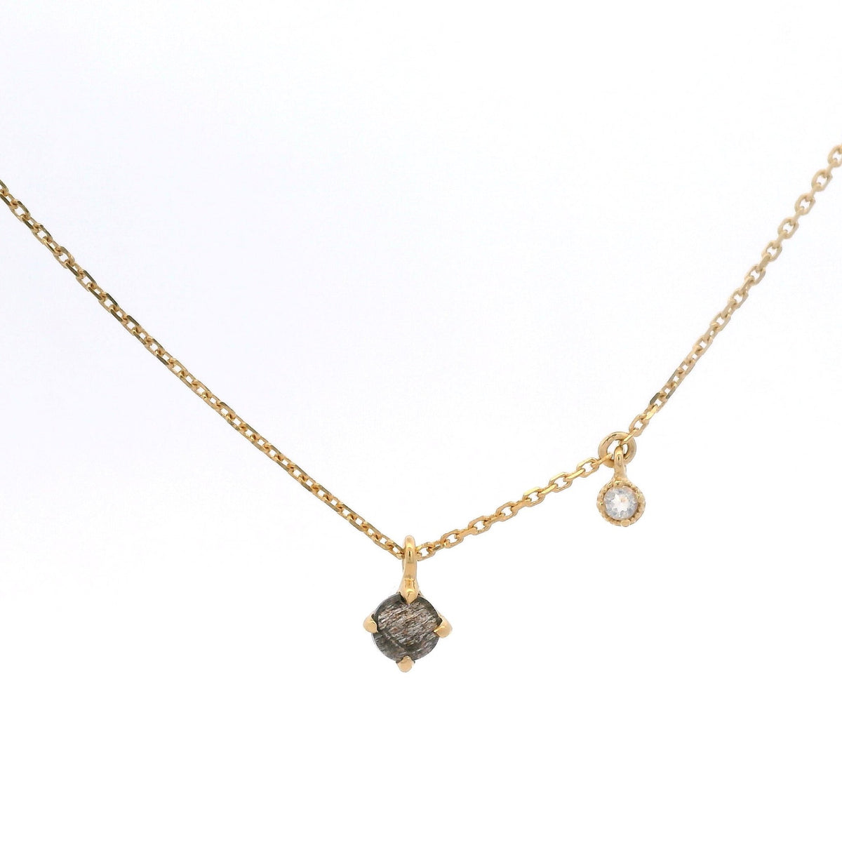925YG DROP LABRADORITE BLACK AND MINI BEZEL MOOSTONE NECKLACE - C'SANTOS