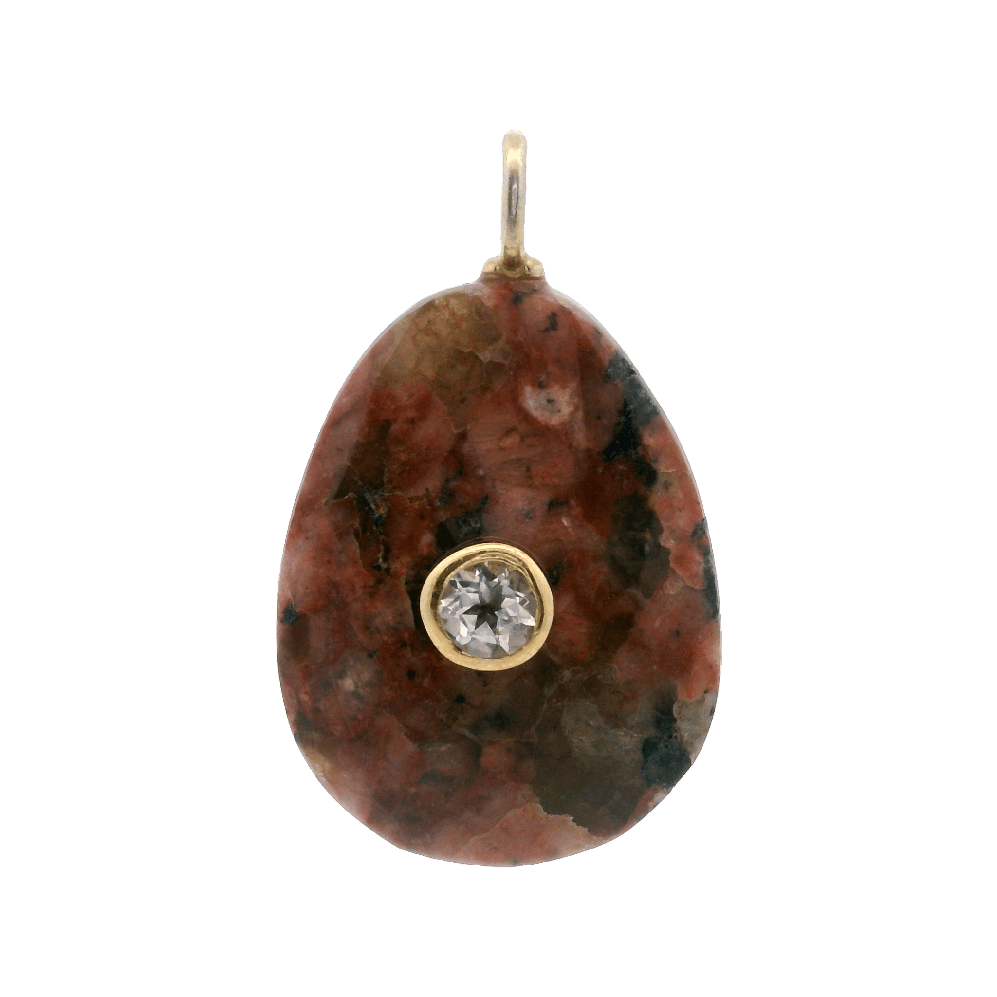 925YG DROP RHODOCHROSITE CENTER TOPAZ WHITE CHARM - C'SANTOS