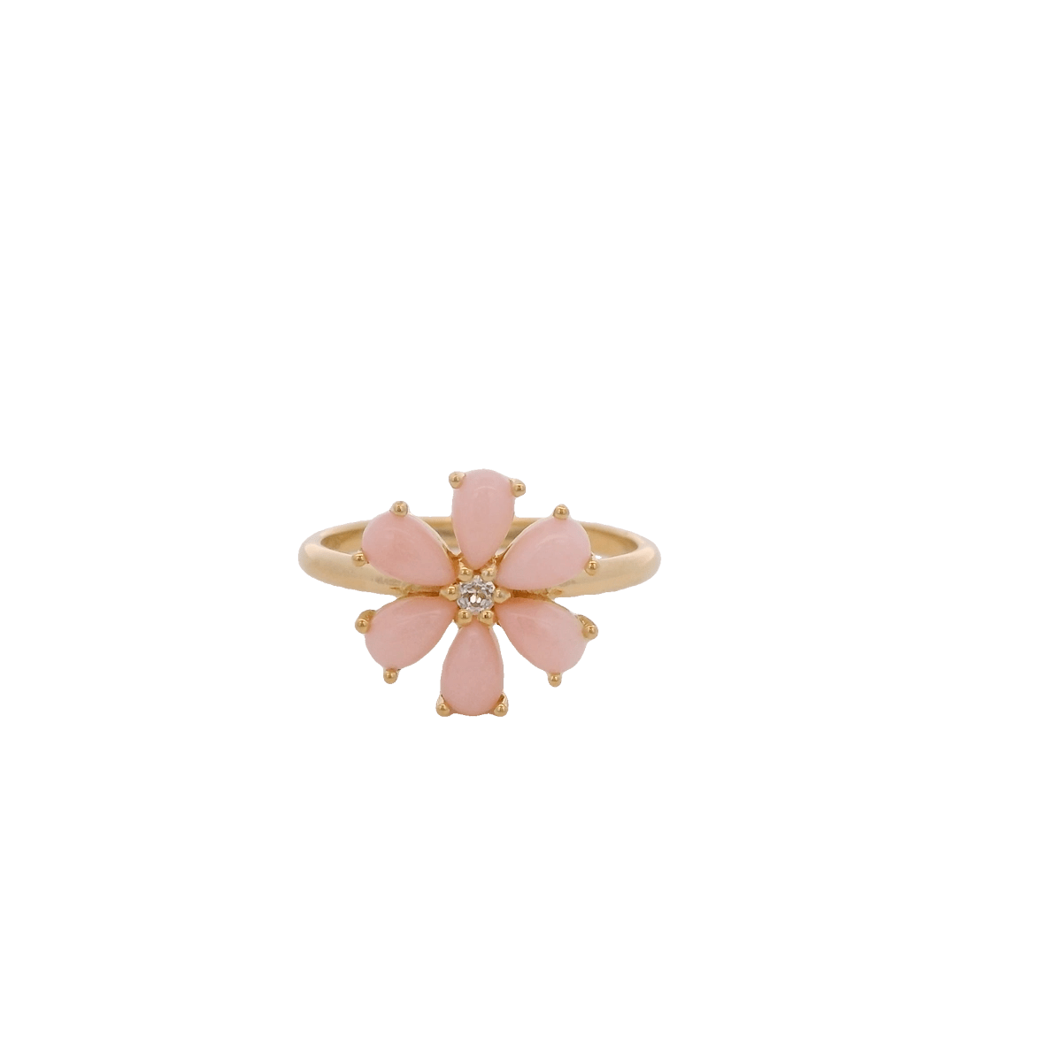 925YG FLOWER 12MM OPAL PINK CENTER TOPAZ WHITE RING T6.5 - C'SANTOS