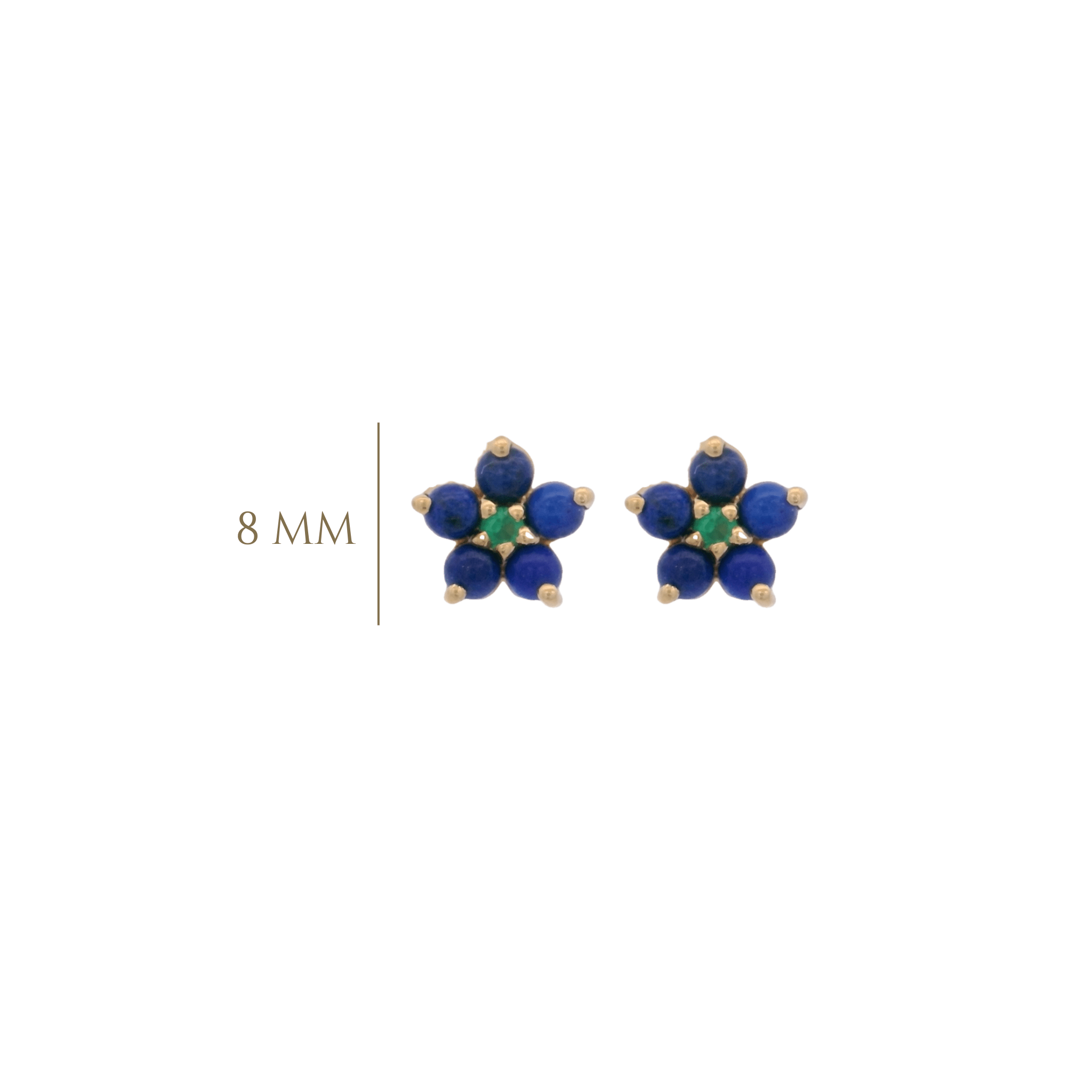 925YG FLOWER 6MM LAPIS LAZULI CENTER ONYX GREEN EARRINGS - C'SANTOS