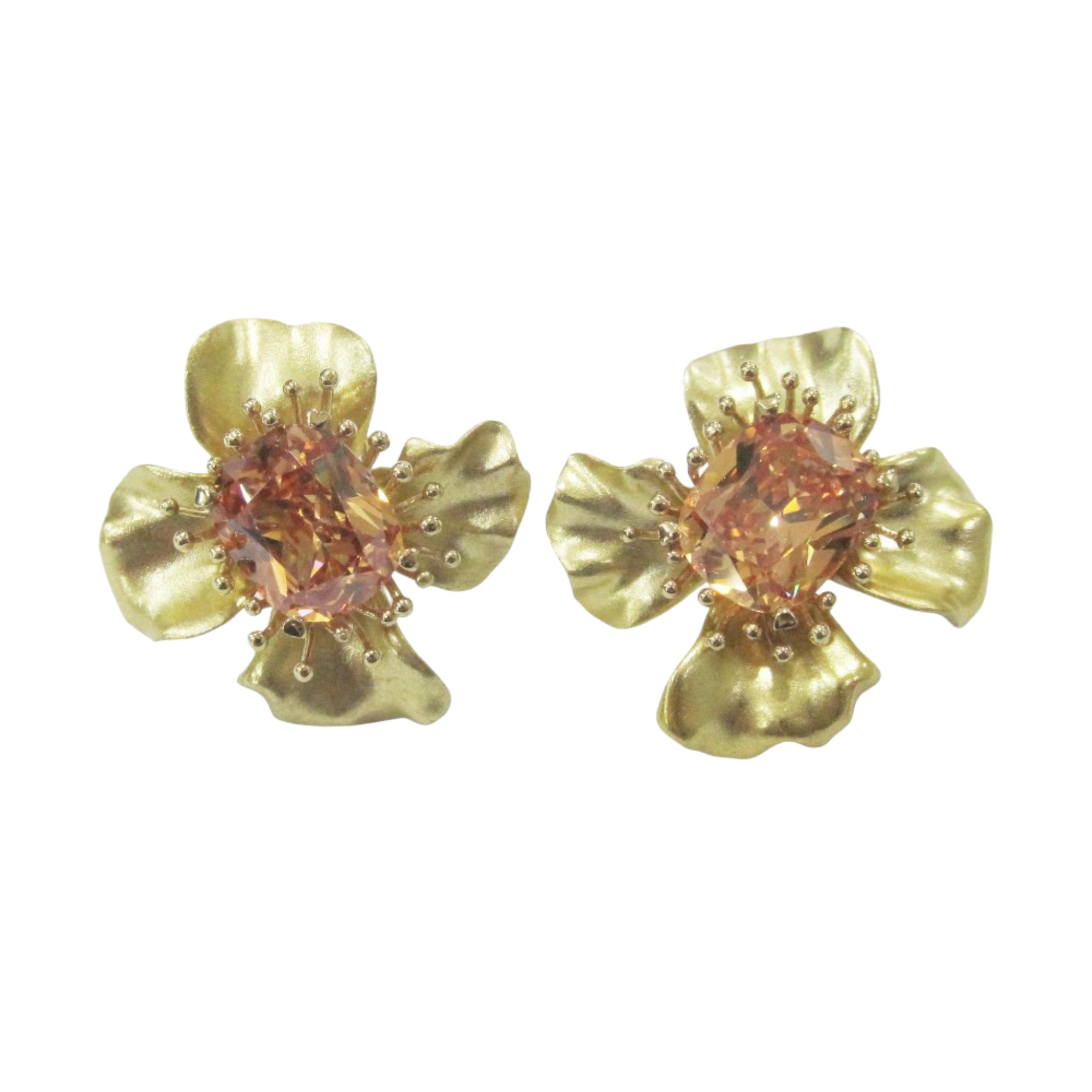 925YG FLOWER ALUMINIUM GOLD CENTER CANNARY CZ EARRINGS - C'SANTOS
