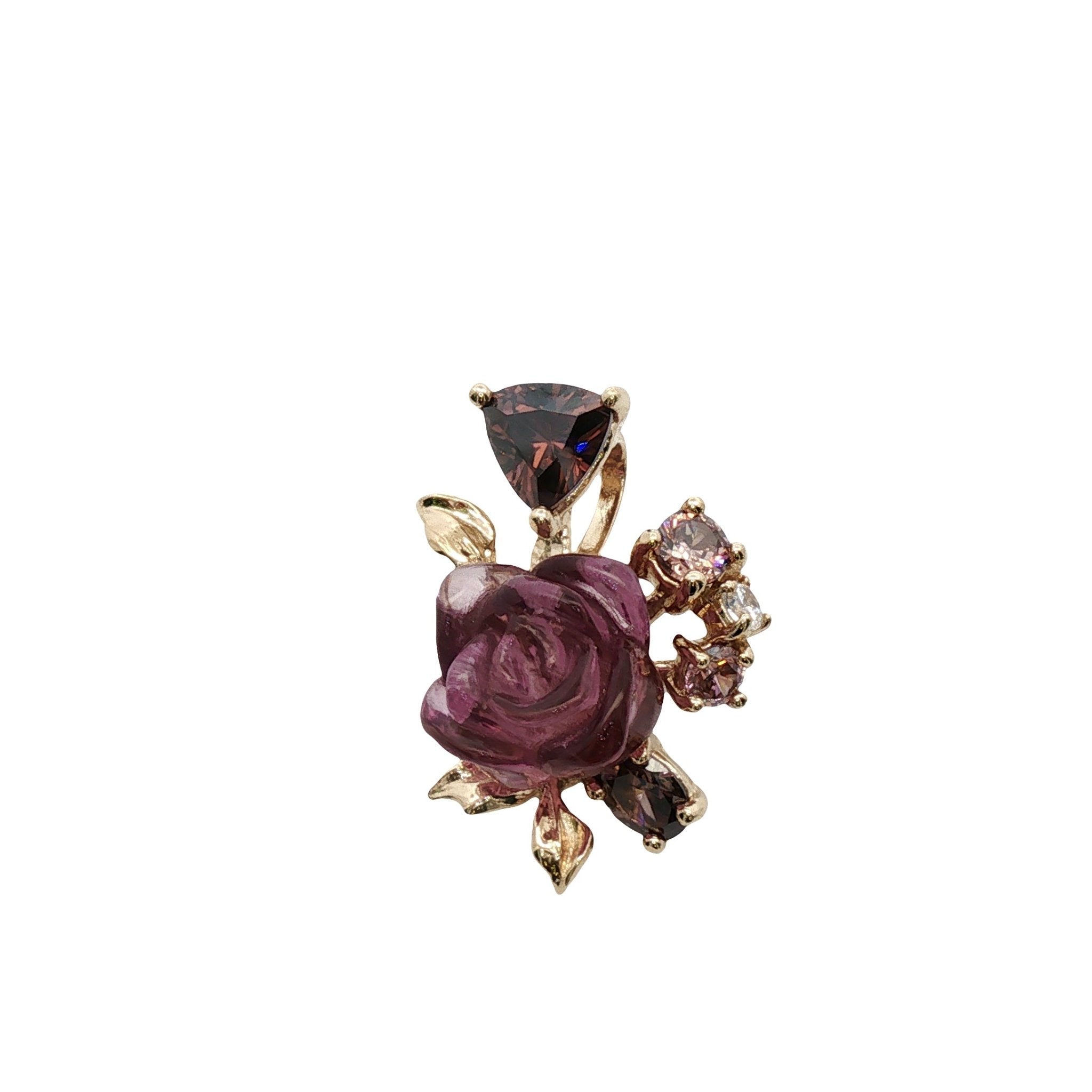 925YG FLOWER RESIN AMETHYST BROWN WHITE CZ PENDANT - C'SANTOS