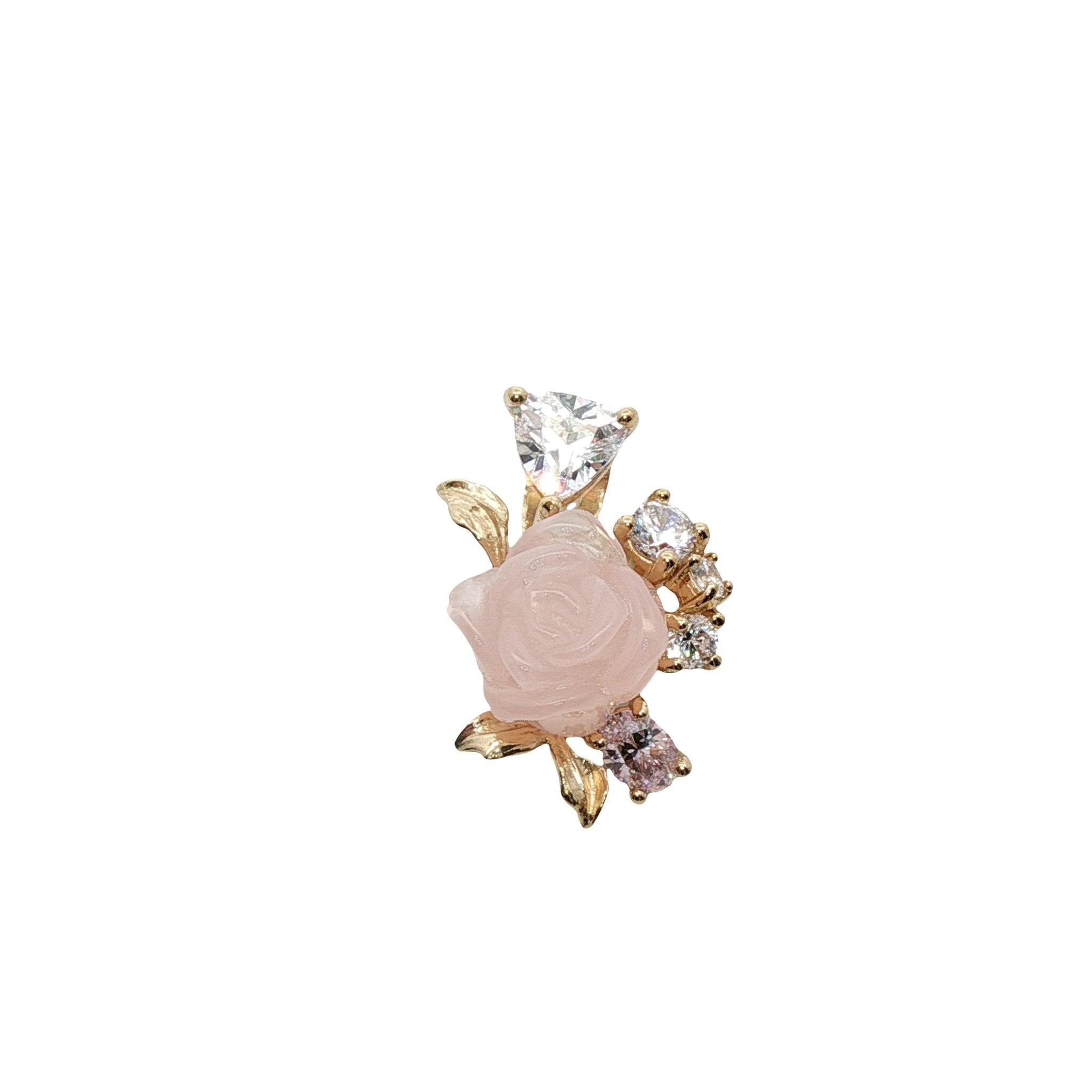 925YG FLOWER RESIN ROSE QUARTZ CANNARY WHITE CZ PENDANT - C'SANTOS