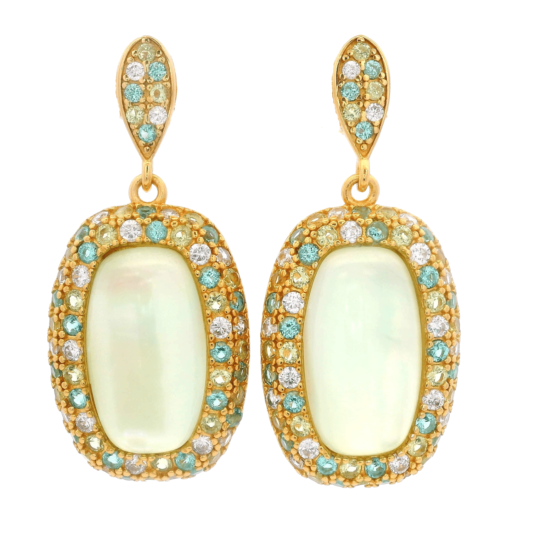 925YG HALO SQUARE EARRINGS CZ GREEN - C'SANTOS