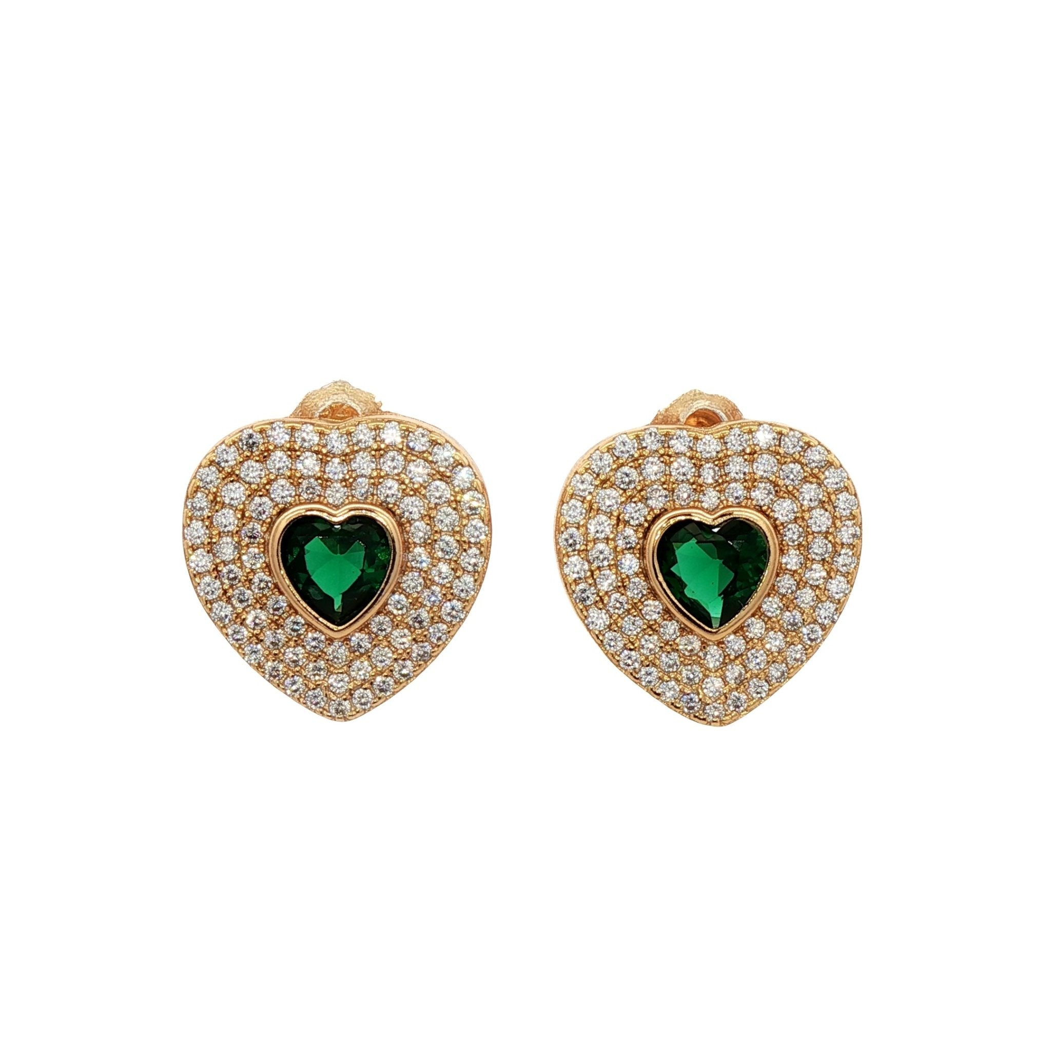 925YG HEART PAVE WITH GREEN CZ EARRINGS - C'SANTOS