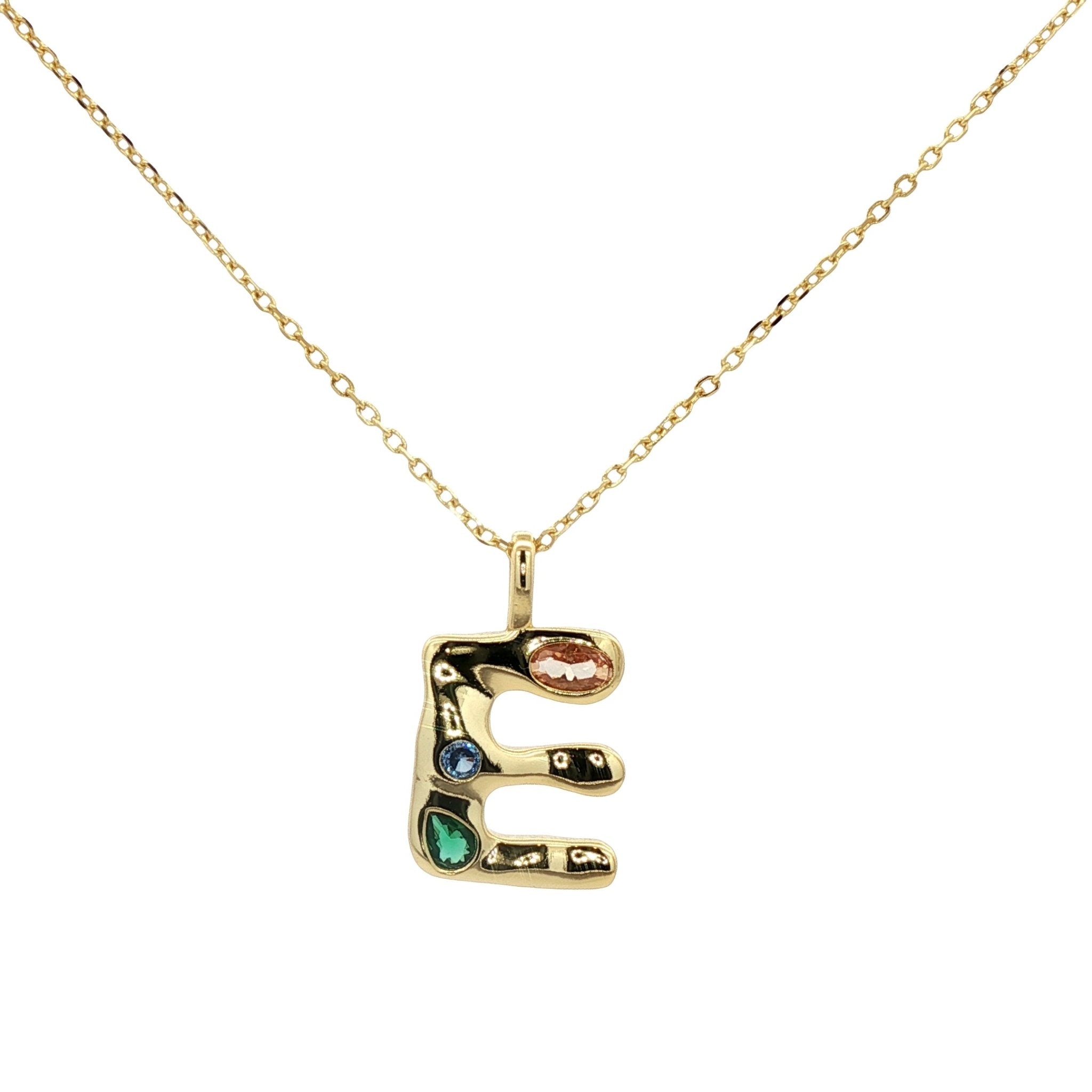 925YG INICIAL E MULTICOLOR CZ NECKLACE - C'SANTOS