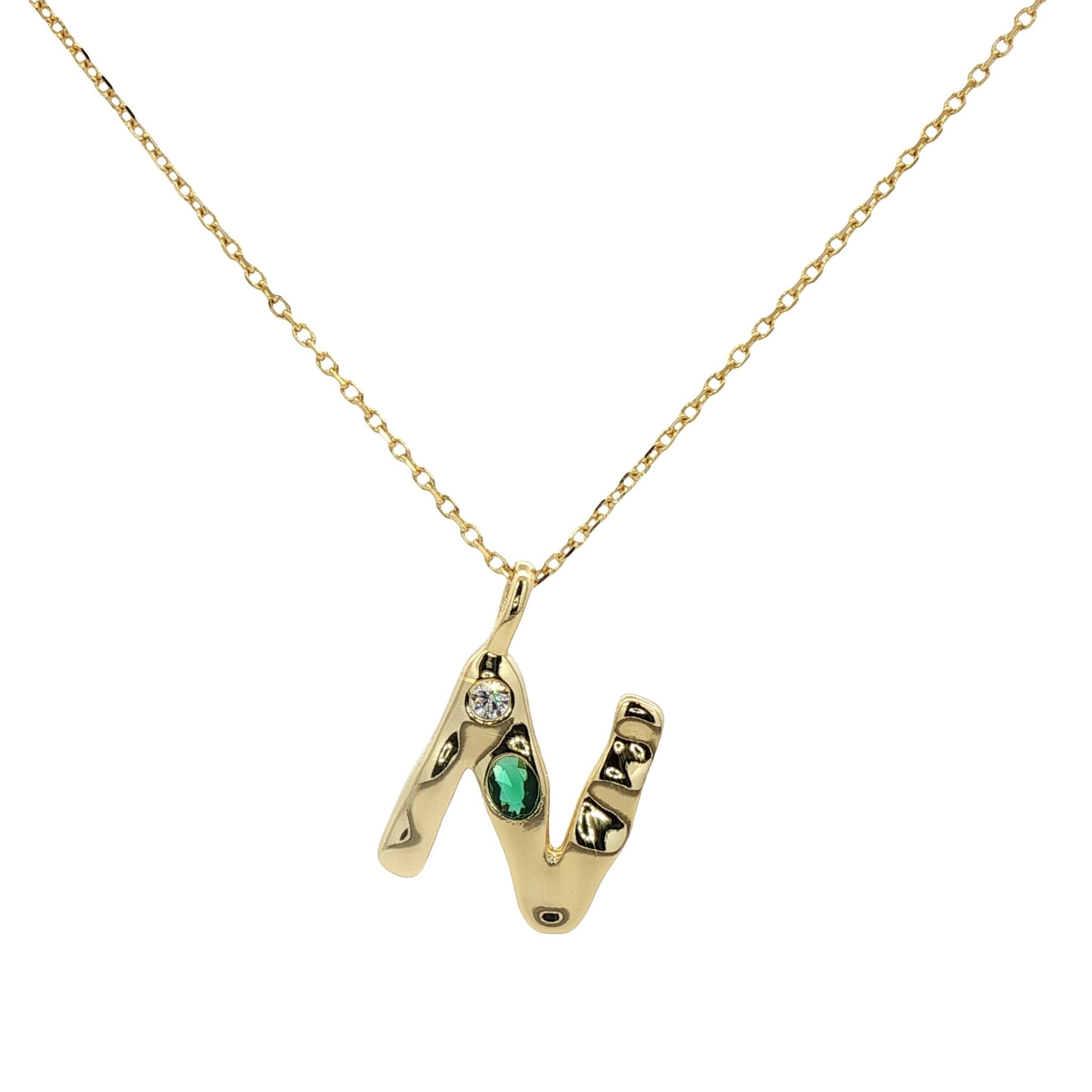 925YG INICIAL N MULTICOLOR CZ NECKLACE - C'SANTOS