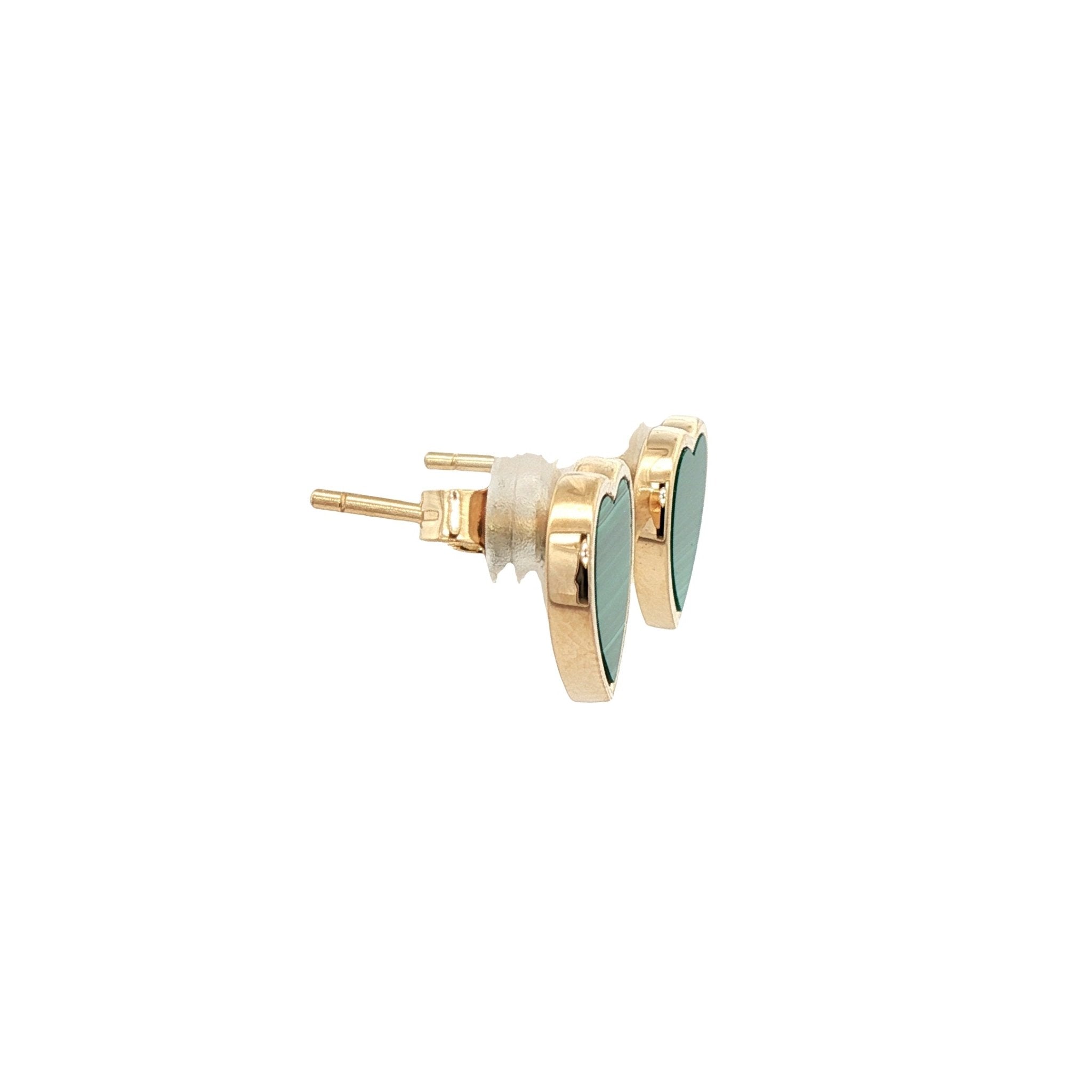 925YG MINI HEART MALACHITE EARRINGS - C'SANTOS