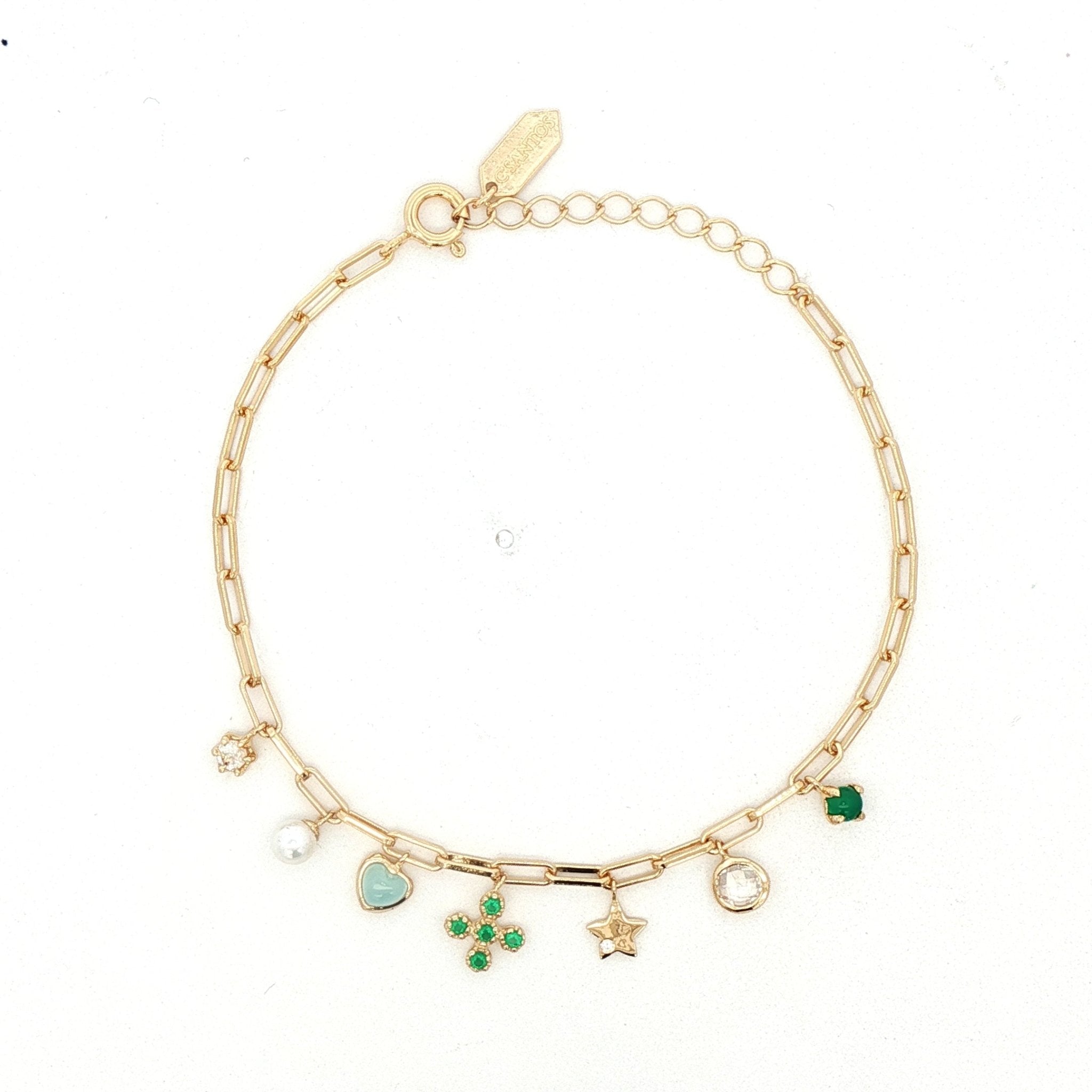 925YG MULTI CHARM HEART CHALCEDONY BLUE PEARL STAR BRACELET - C'SANTOS