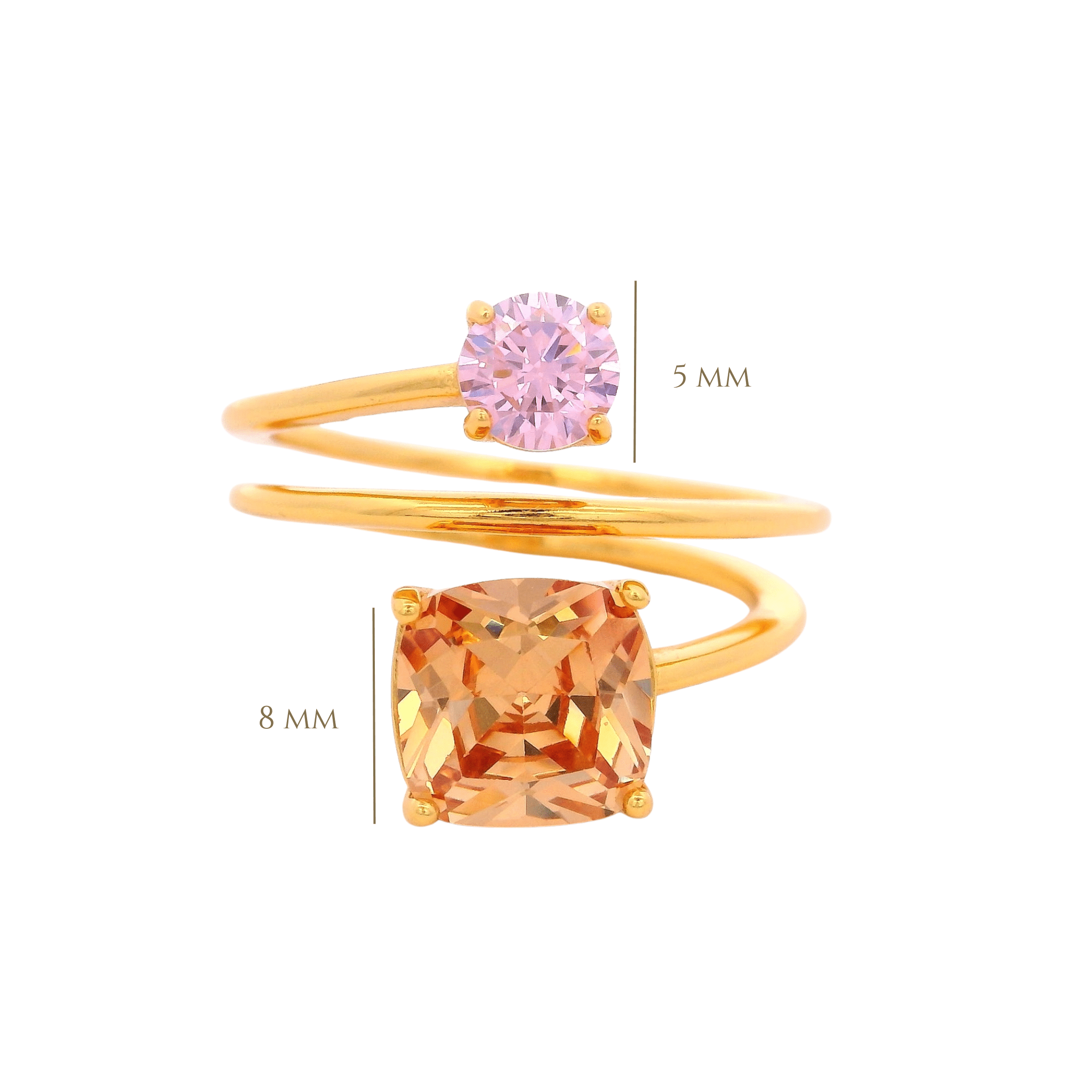 925YG MULTI TURN SQUARE & ROUND RING CZ AMBAR T7 - C'SANTOS