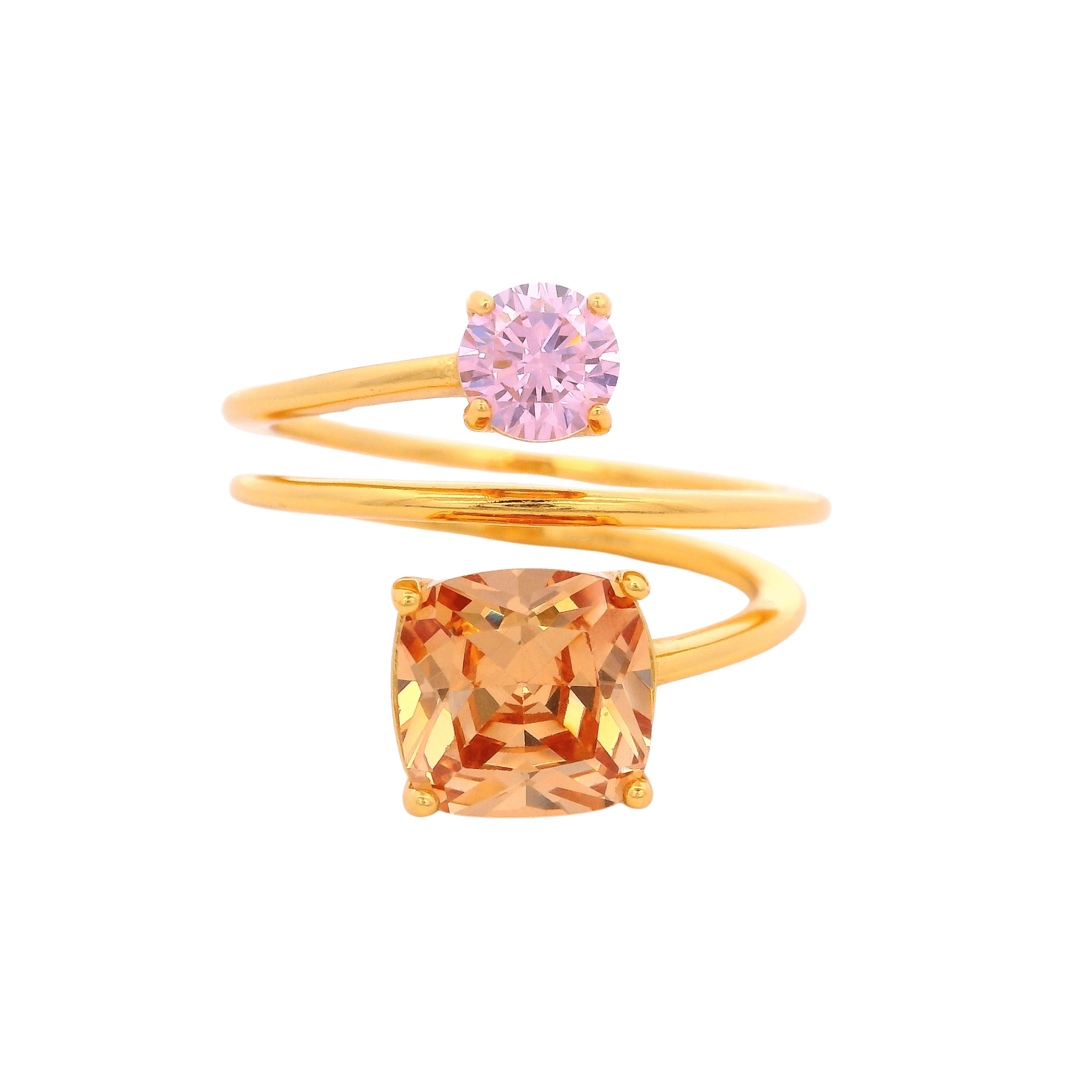 925YG MULTI TURN SQUARE & ROUND RING CZ AMBAR T7 - C'SANTOS