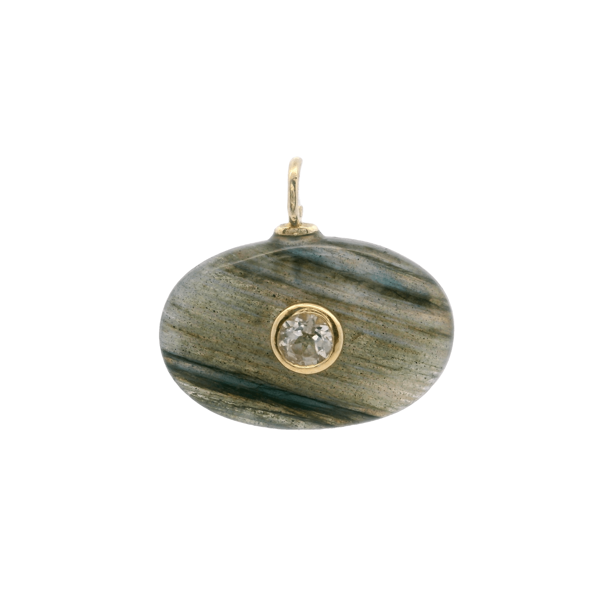 925YG OVAL LABRADORITE CENTER TOPAZ WHITE CHARM - C'SANTOS
