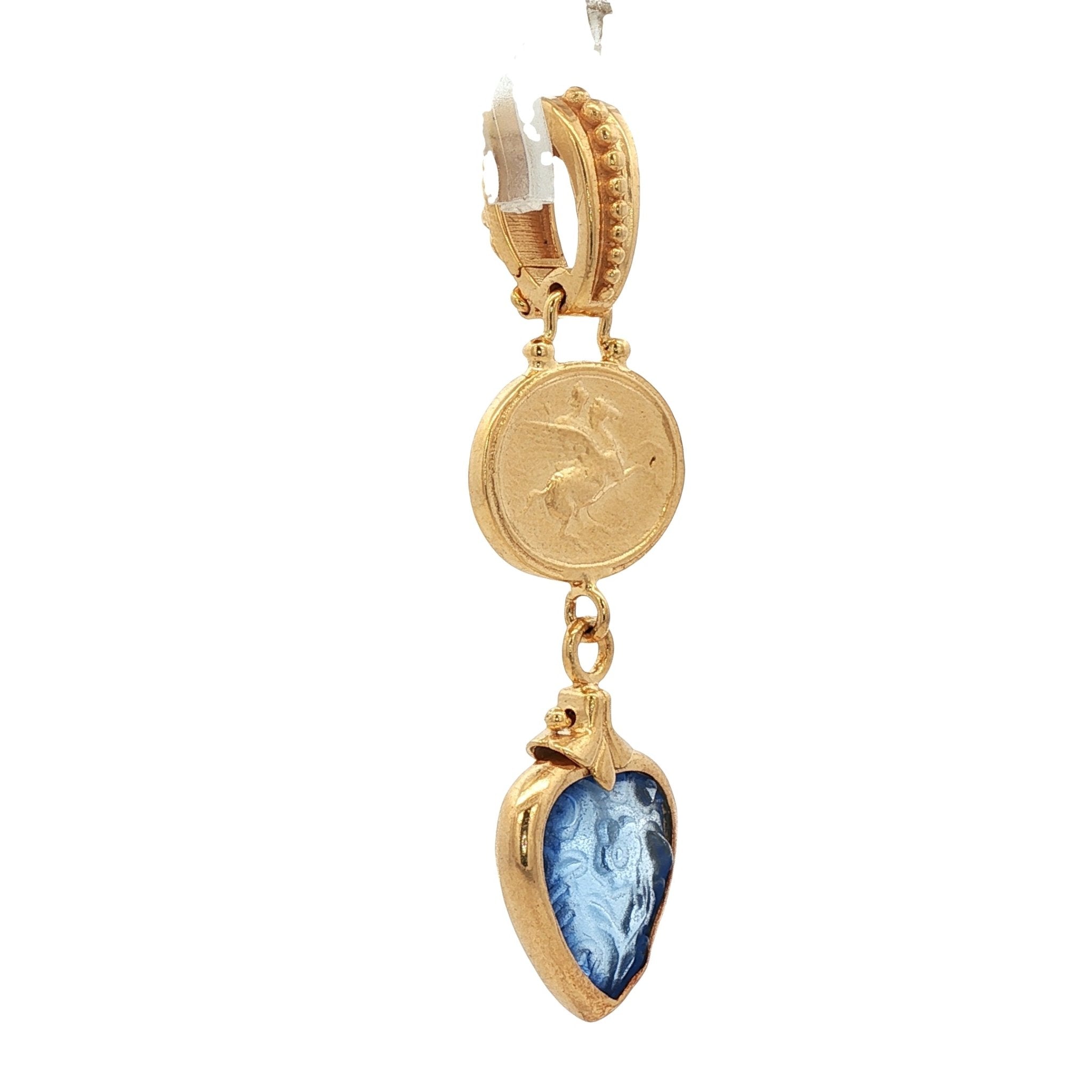 925YG PEGASUS AND HEAR FLOWER BLUE PENDANT - C'SANTOS