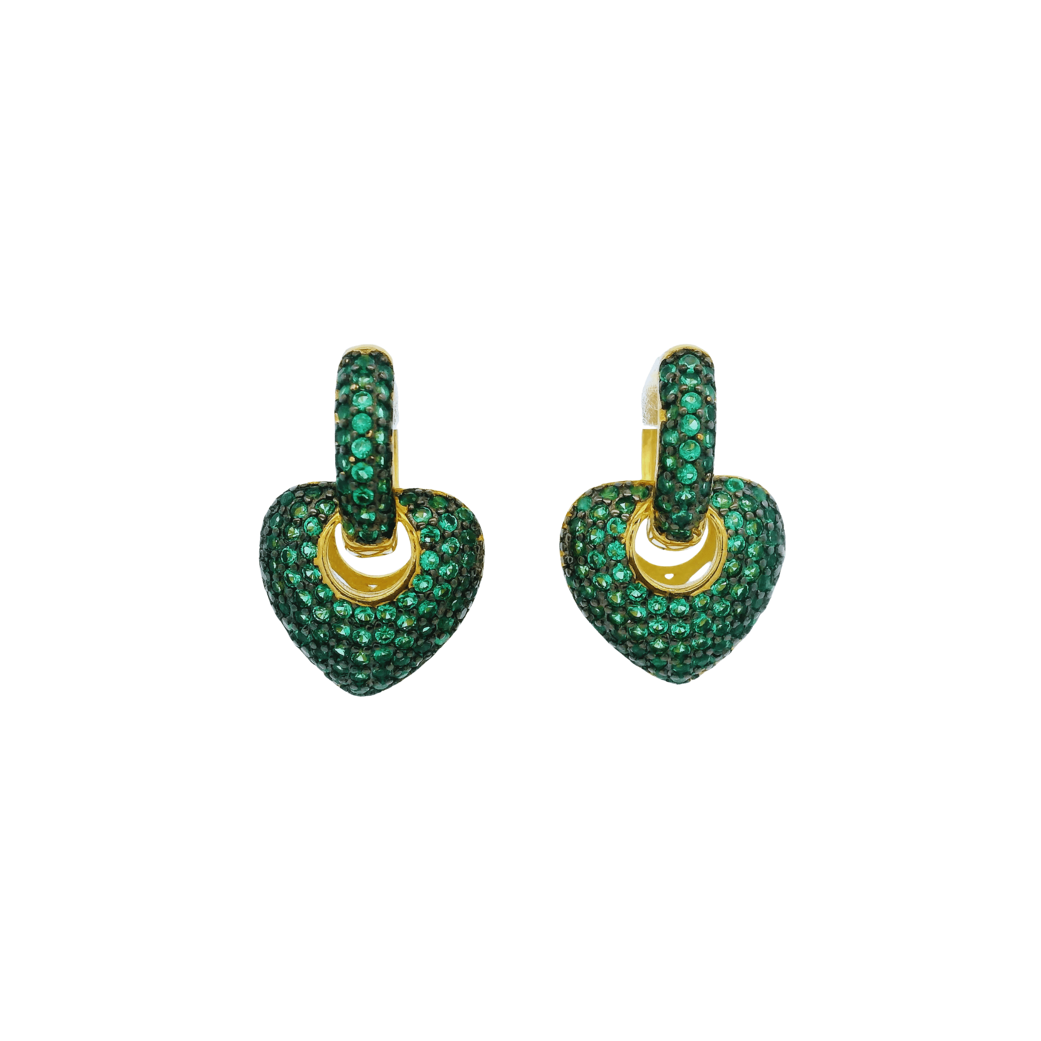 925YG SMALL DOME HEART PAVE CZ GREEN EARRINGS - C'SANTOS