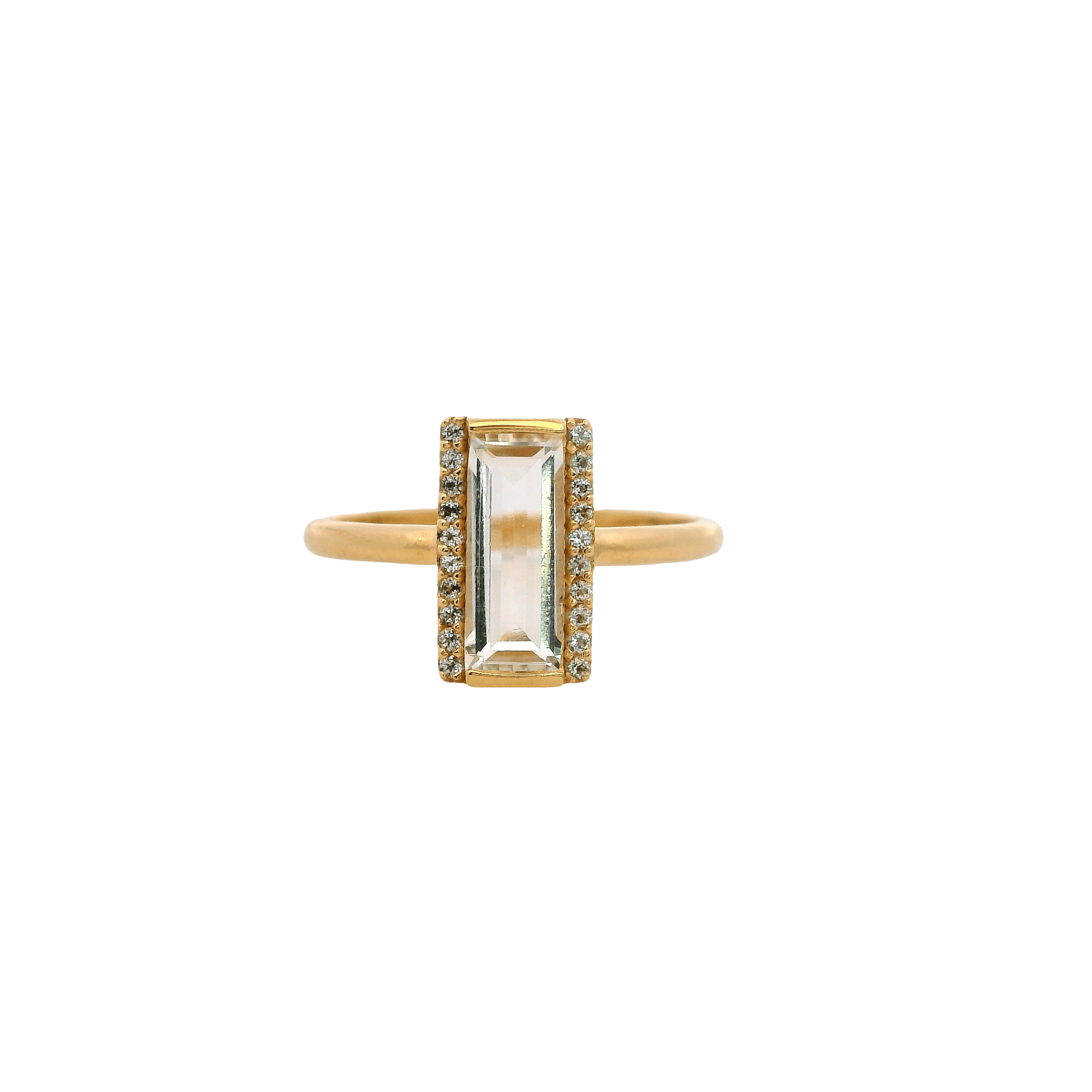 925YG SOLITARY BAGUETTE ROCK CRYSTAL WITH TOPAZ WHITE 11MM RING T6.5 - C'SANTOS