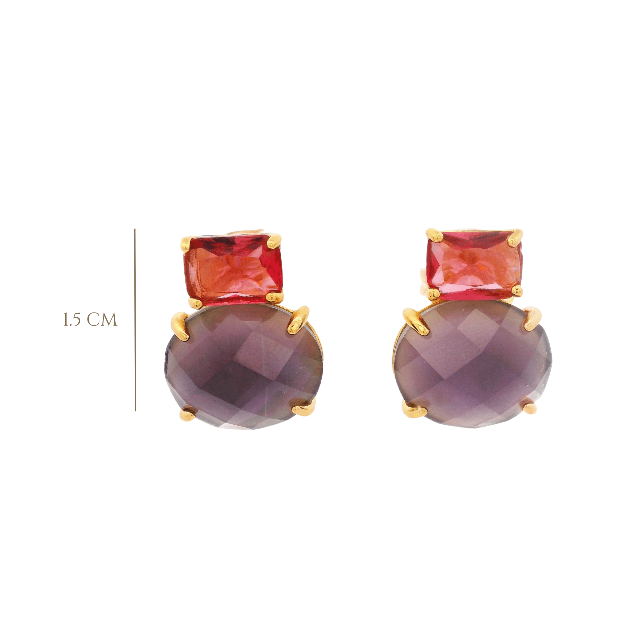 925YG SQUARE AND ROUND EARRINGS AMETHYST & CZ RED - C'SANTOS