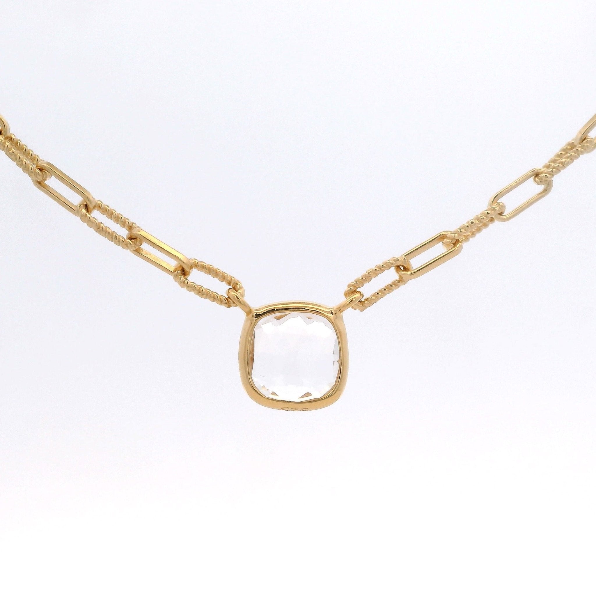 925YG SQUARE ROCK CRYSTAL NECKLACE - C'SANTOS