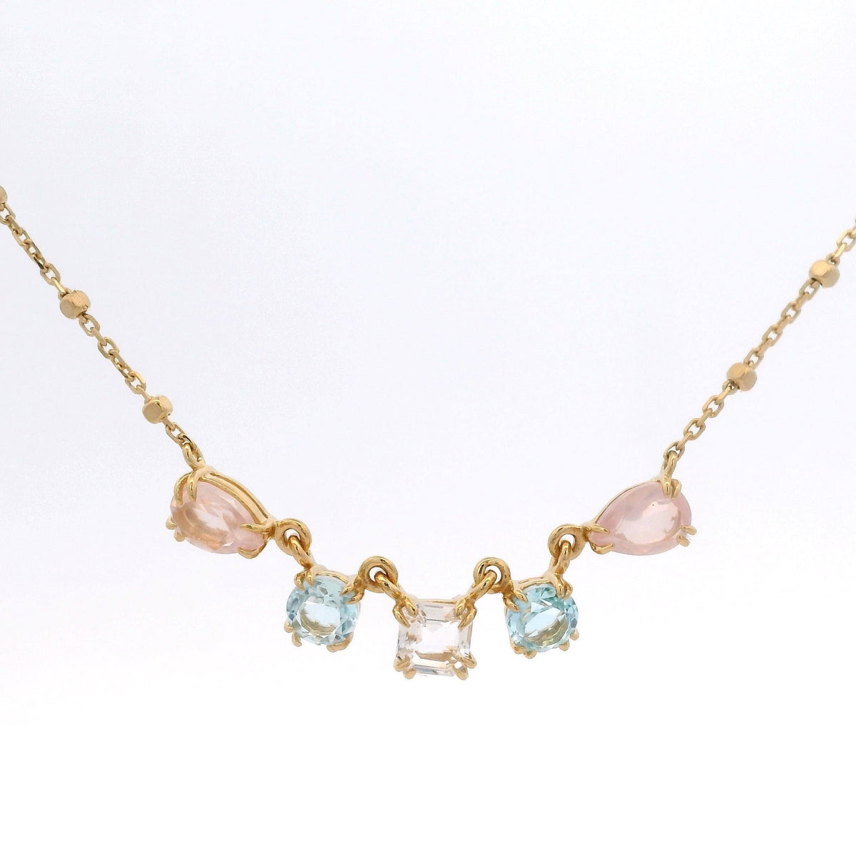 925YG STANTION CENTER ROCK CRYSTAL TOPAZ BLUE ROSE QUARTZ NECKLACE - C'SANTOS