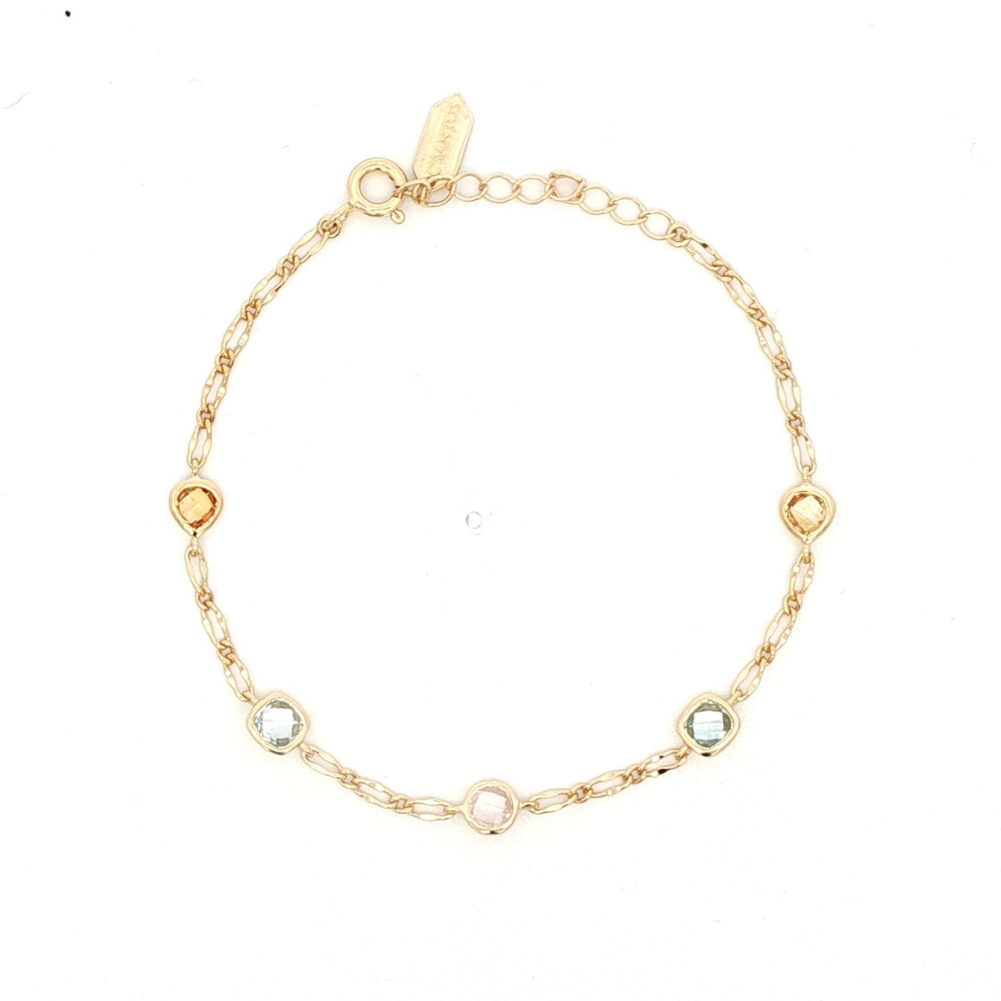 925YG STATION BEZEL CITRINE TOPAZ BLUE ROSE QUARTZ BRACELET - C'SANTOS
