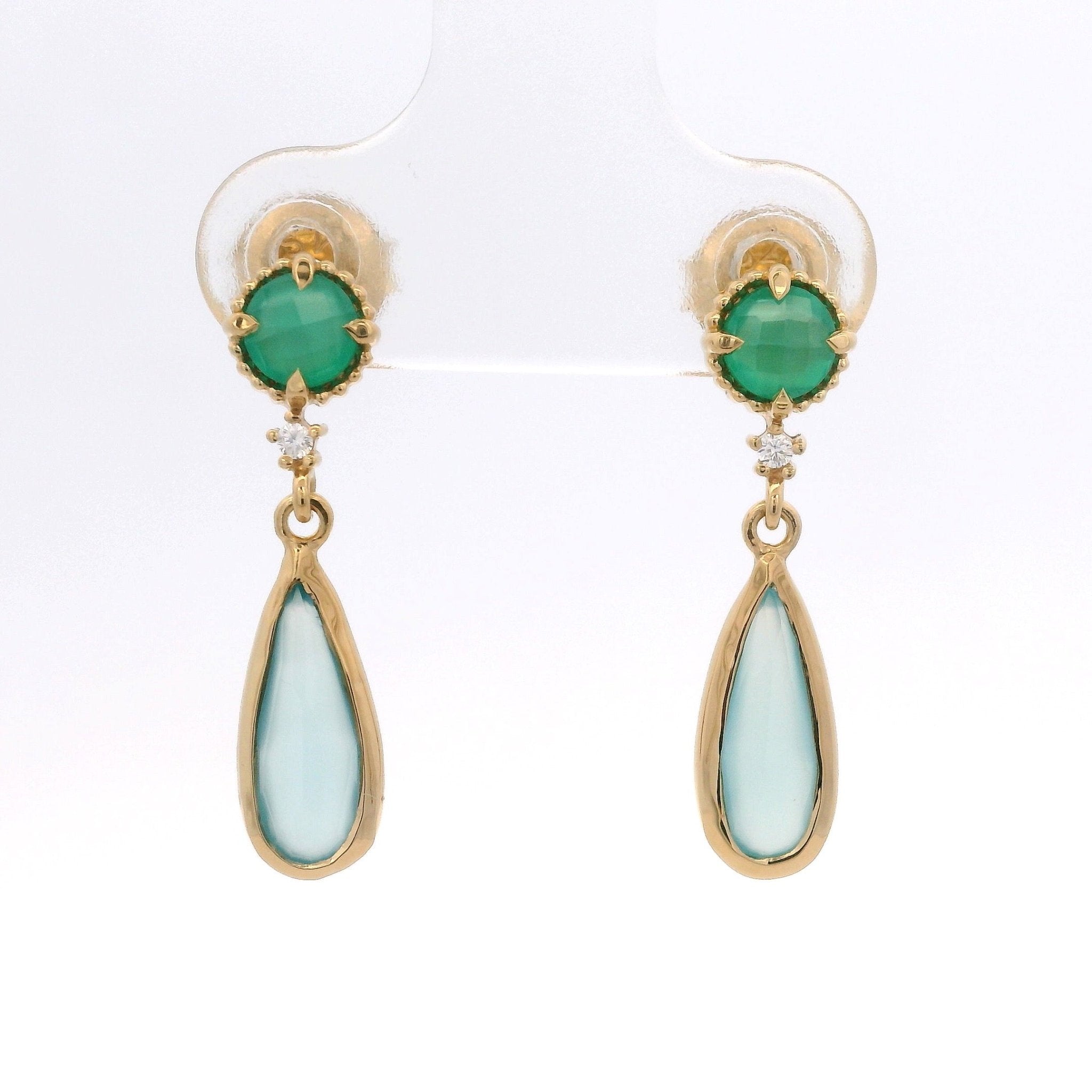 925YG STUD ONYX GREEN DROP CHALCEDONY EARRINGS - C'SANTOS