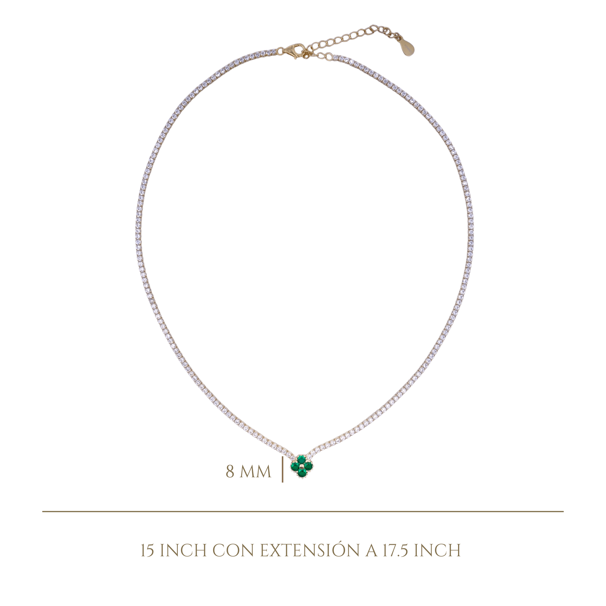 925YG TENNIS SOLITARY CLOVER CZ GREEN NECKLACE - C'SANTOS