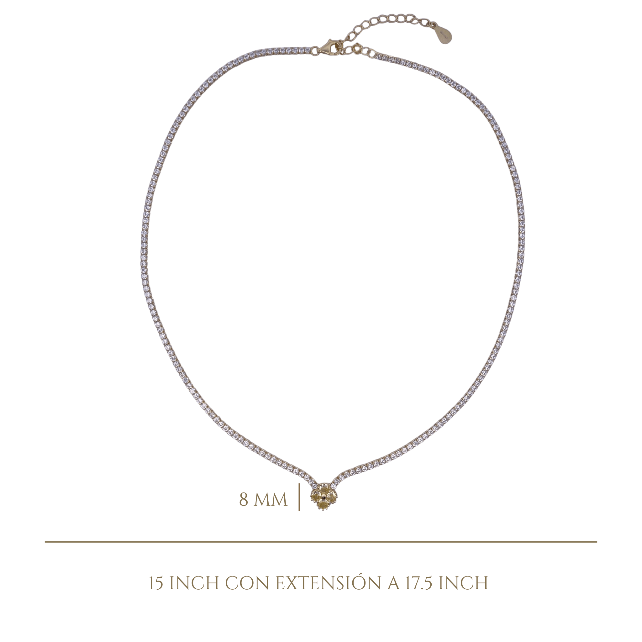 925YG TENNIS SOLITARY CLOVER CZ YELLOW NECKLACE - C'SANTOS