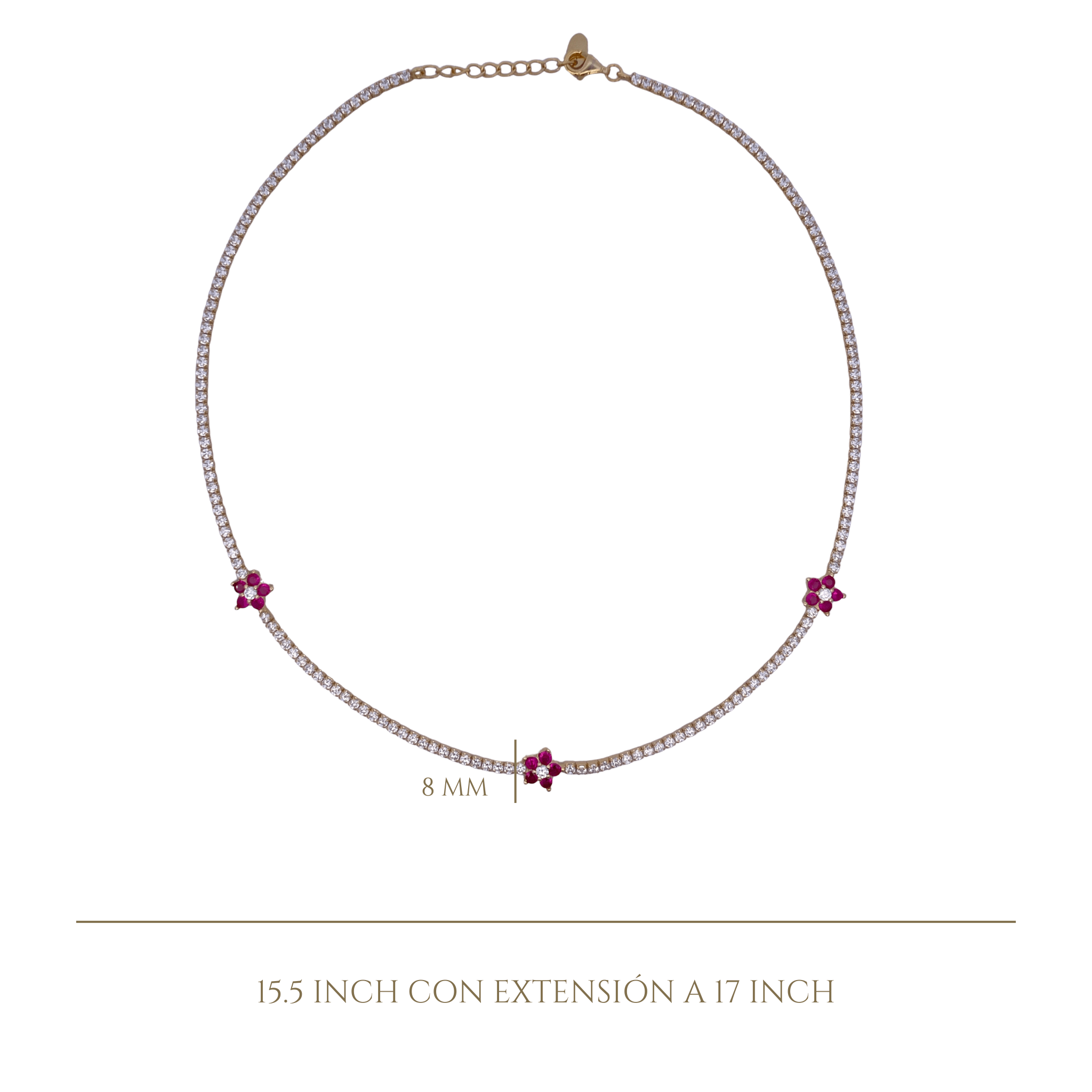 925YG TENNIS TRIPLE FLOWER CZ FUCHSIA NECKLACE - C'SANTOS