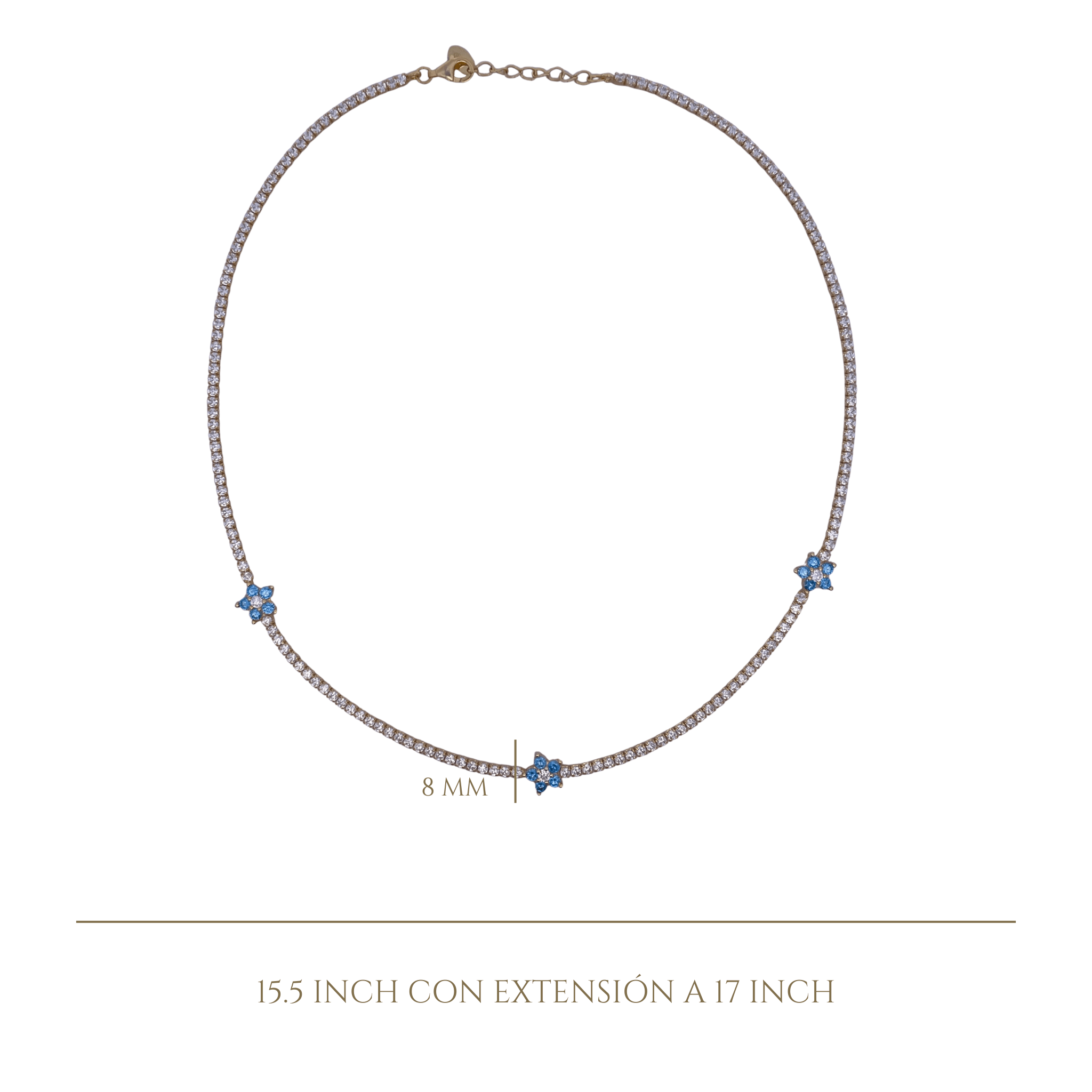 925YG TENNIS TRIPLE FLOWER CZ SKY BLUE NECKLACE - C'SANTOS
