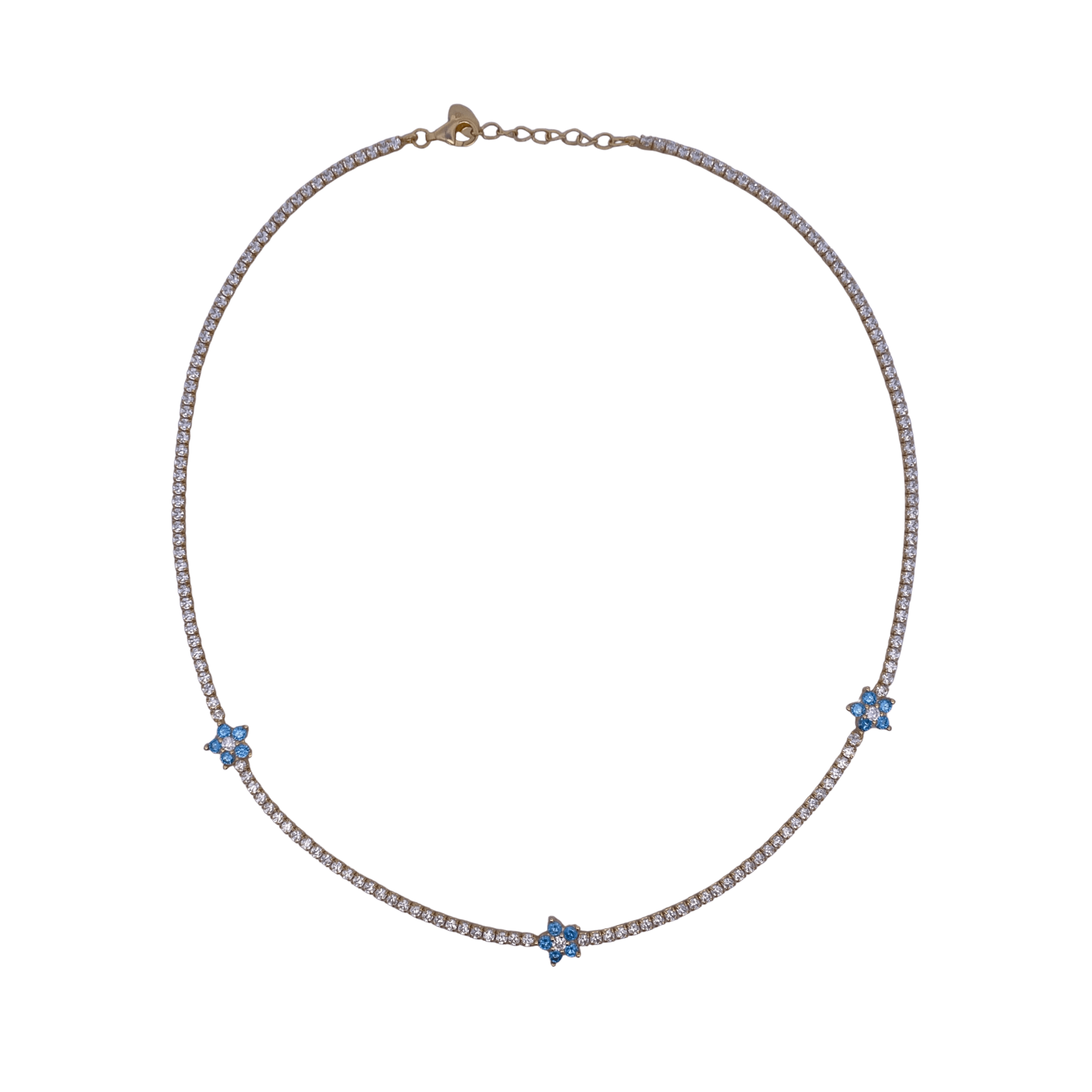 925YG TENNIS TRIPLE FLOWER CZ SKY BLUE NECKLACE - C'SANTOS