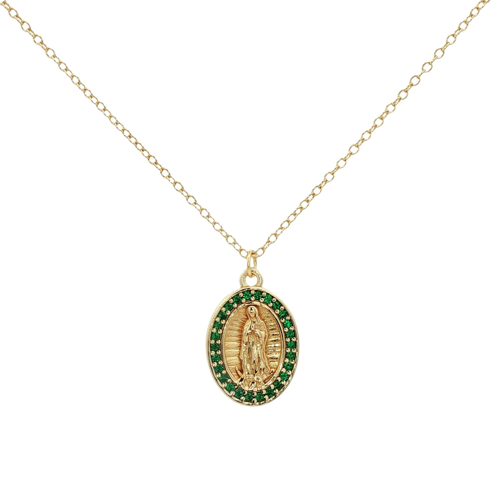 925YG VIRGIN OF GUADALUPE GREEN NANO CZ NECKLACE - C'SANTOS