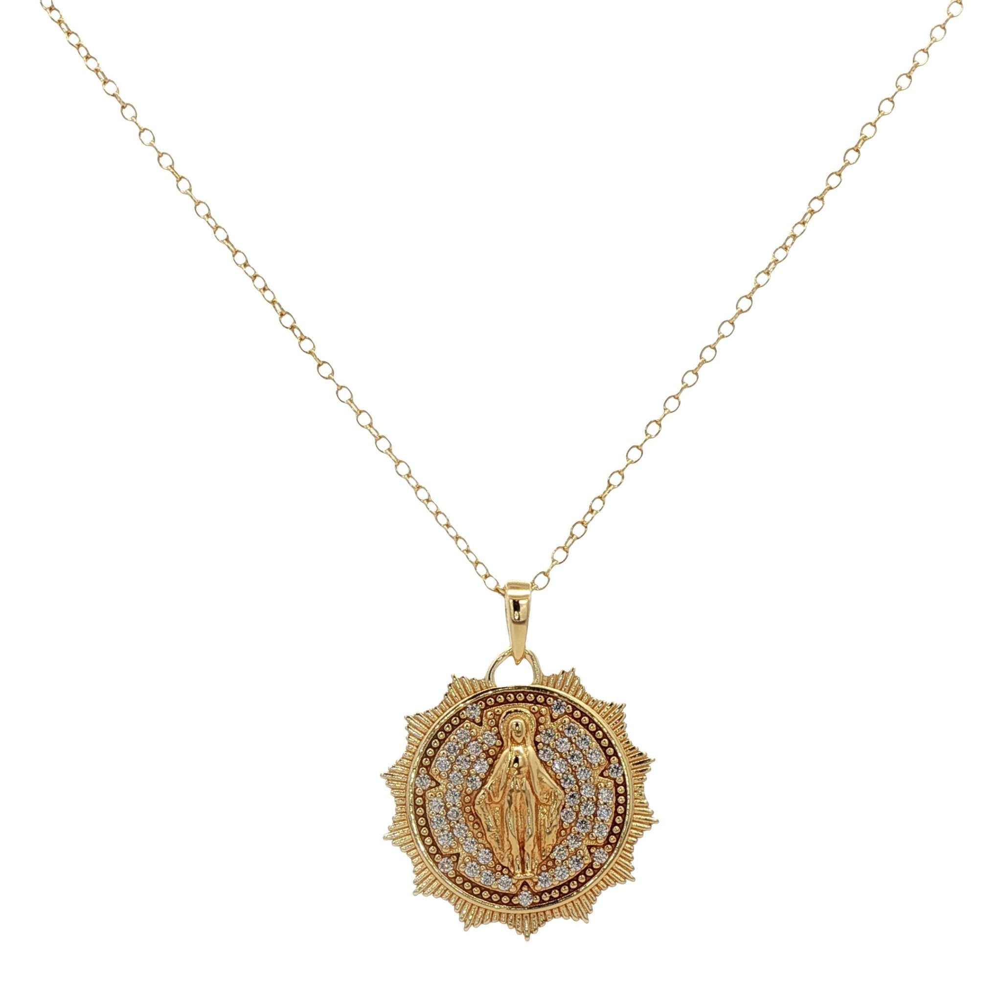 925YG VIRGIN OF THE ROSARY CZ NECKLACE - C'SANTOS