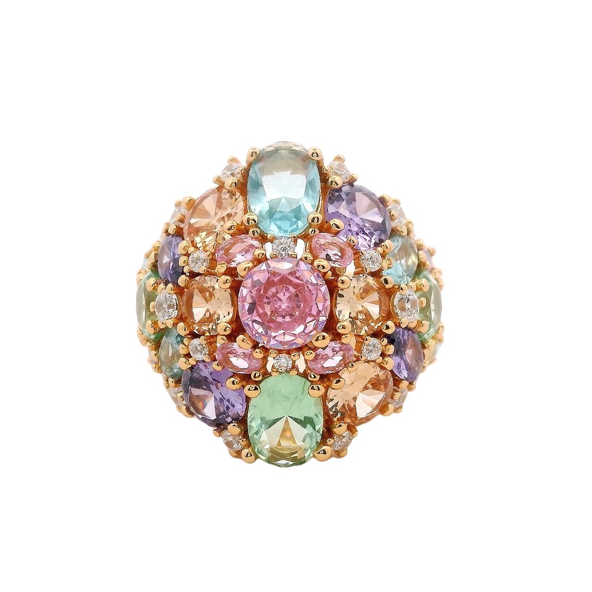 925YGDOME CLUSTER MULTICOLOR CZ ADJUSTABLE RING - C'SANTOS