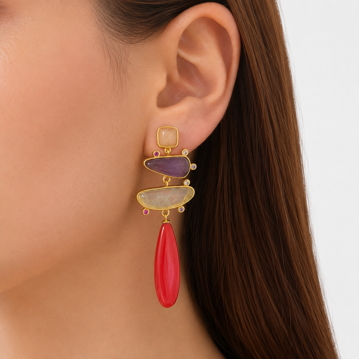 Aretes Colgantes en Plata 925 y Amatista