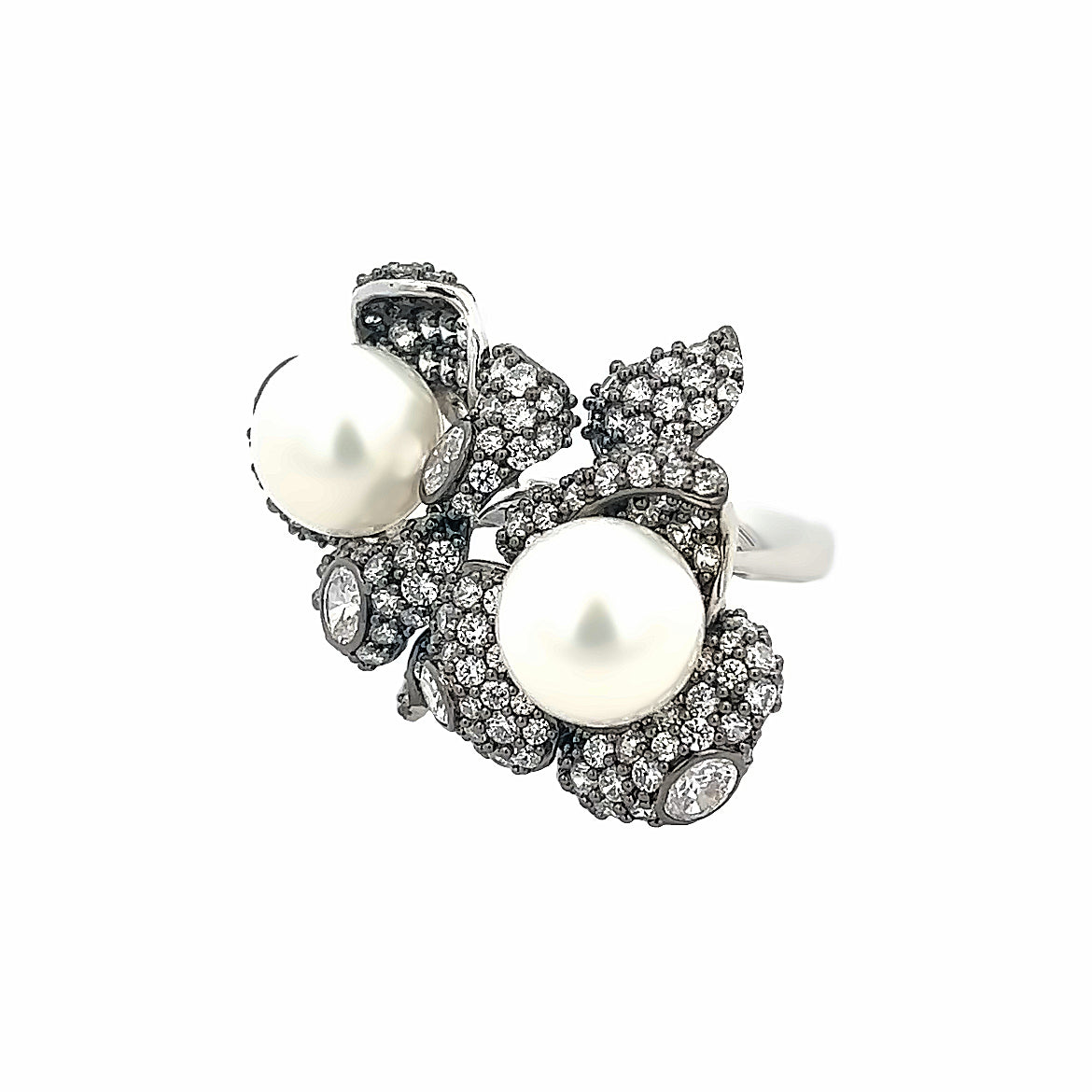 Anillo Floral en Plata 925 con Perla y Circonias
