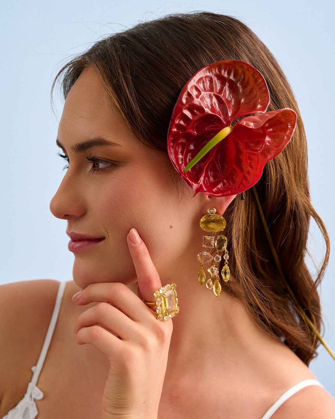 EARRINGS CLUSTER OF MUTLI SHAPES OF LEAMON AND CLEAR QUARTZ