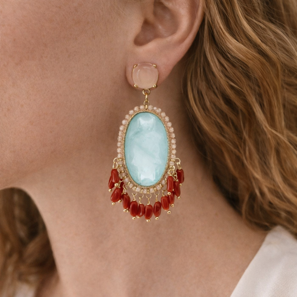 925YG DOPPIETTA AQUA MARINA CALLO EARRINGS