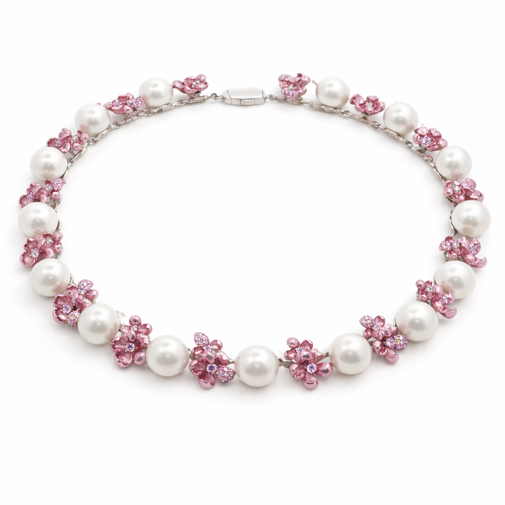 Collar de Flores en Plata 925 con Perlas