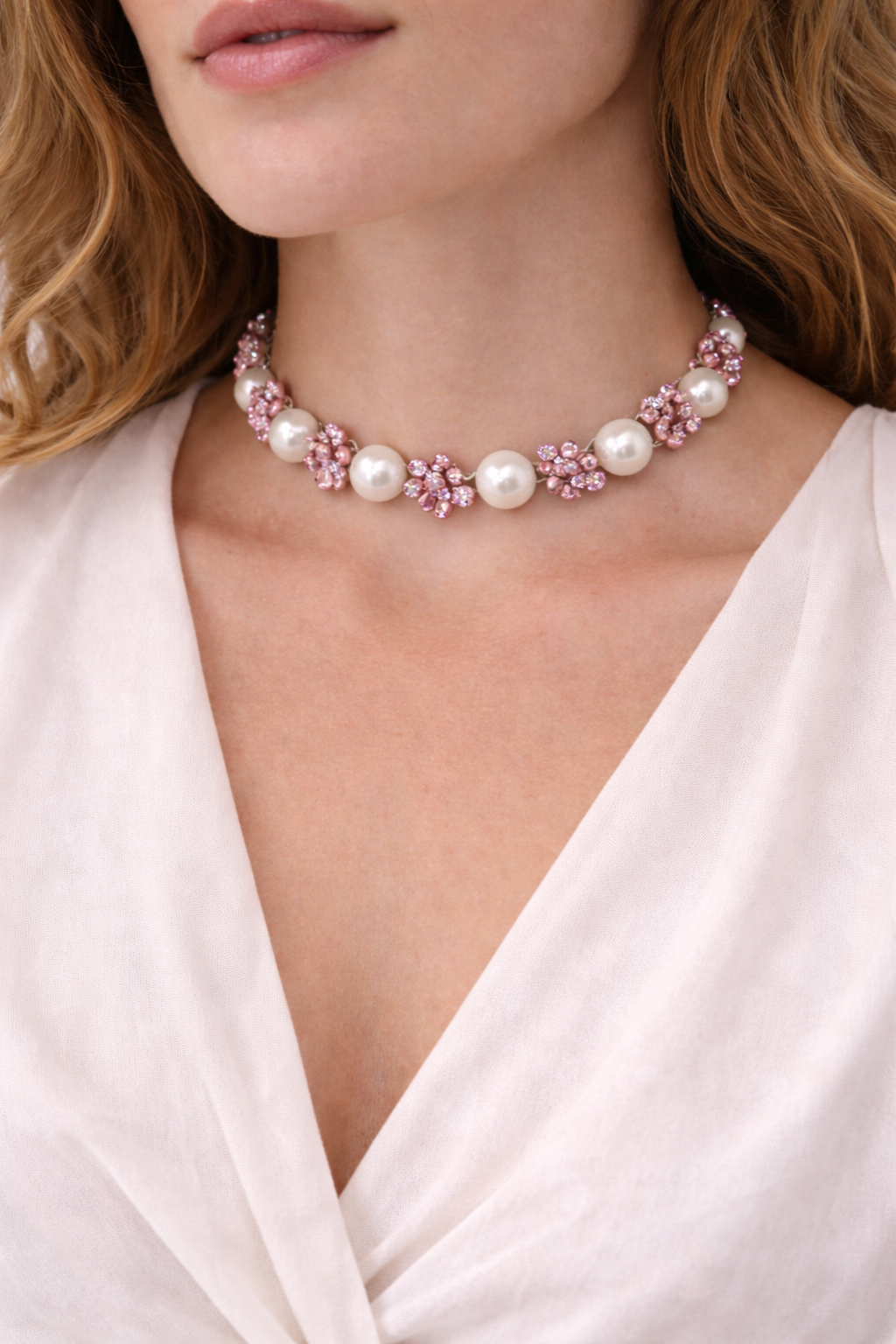 Collar de Flores en Plata 925 con Perlas