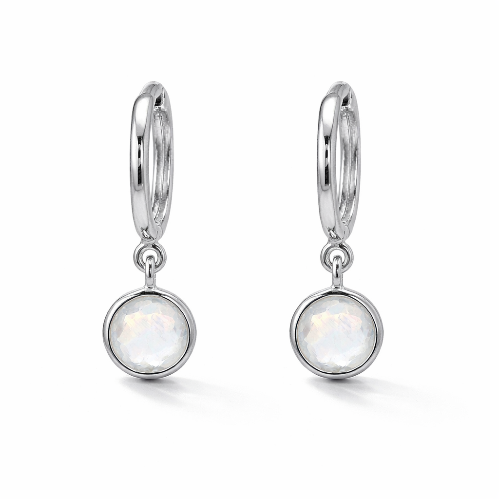 Aretes Huggies con Piedra Luna en Plata 925