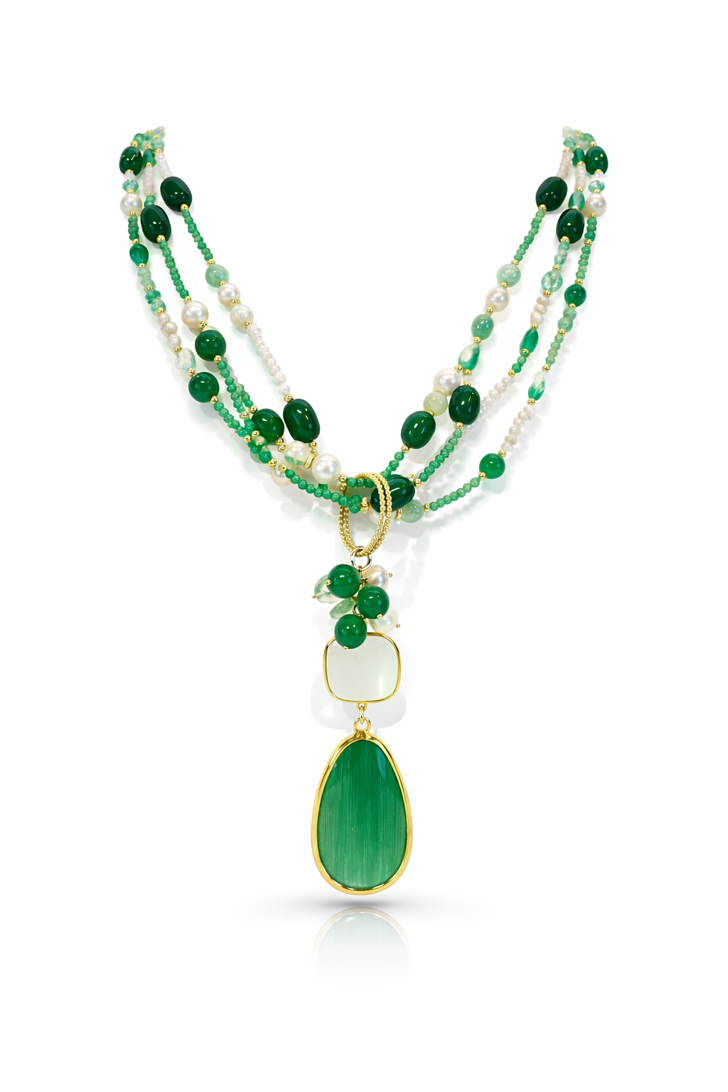 925YG CRISTAL A VERDE PERLE GIADA NECKLACE