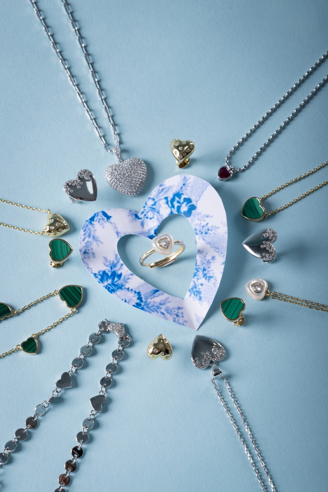 925SL DOME PAVE HEART PAPERCLIP NECKLACE