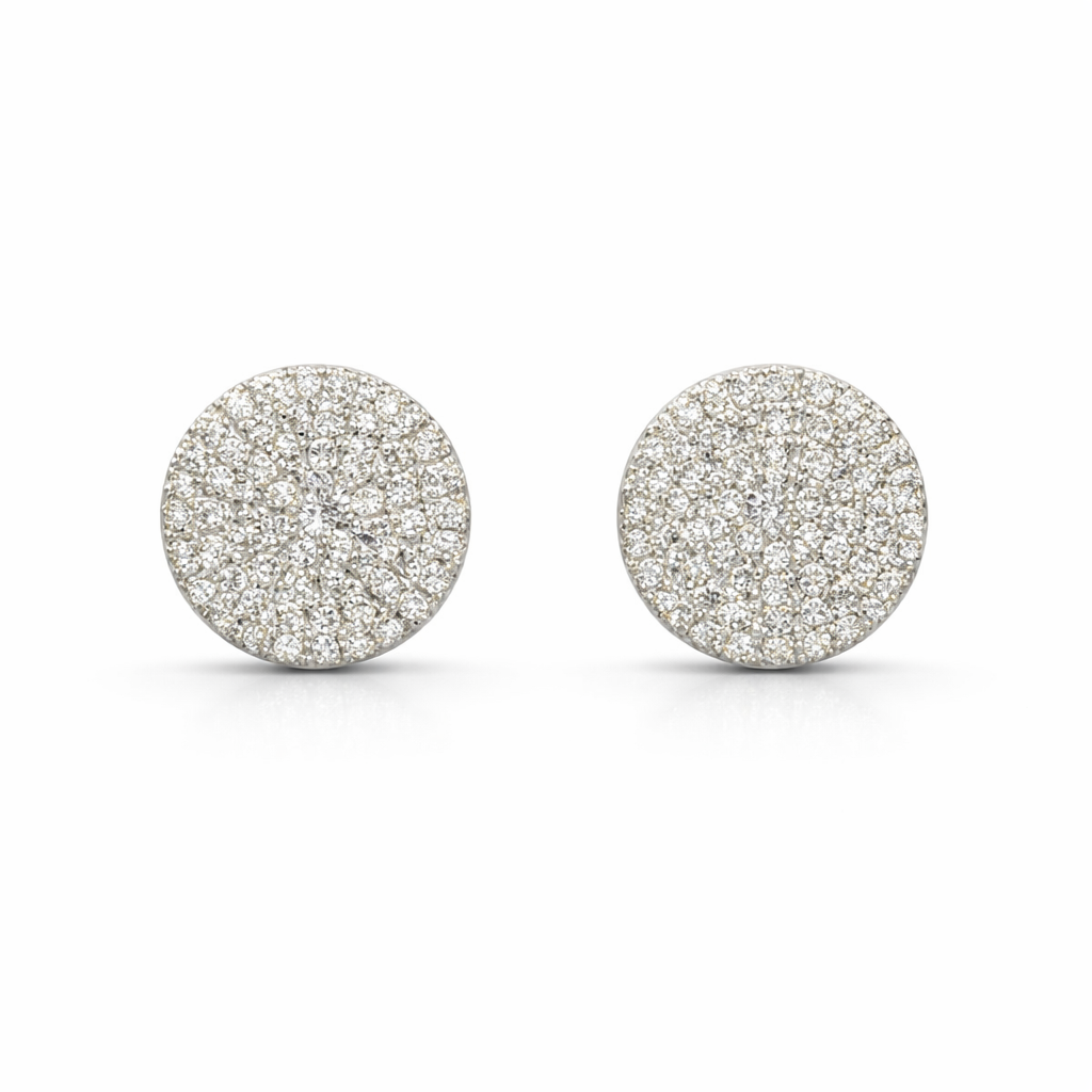Aretes Círculo Pavé en Oro Blanco 14K